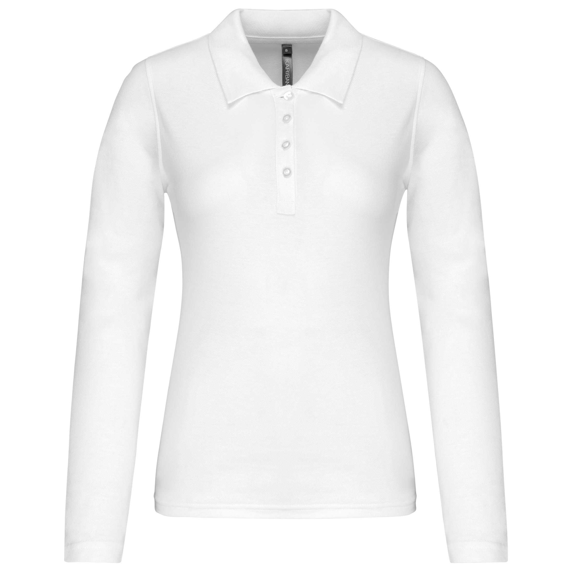 Polo piqué de manga larga de mujer White