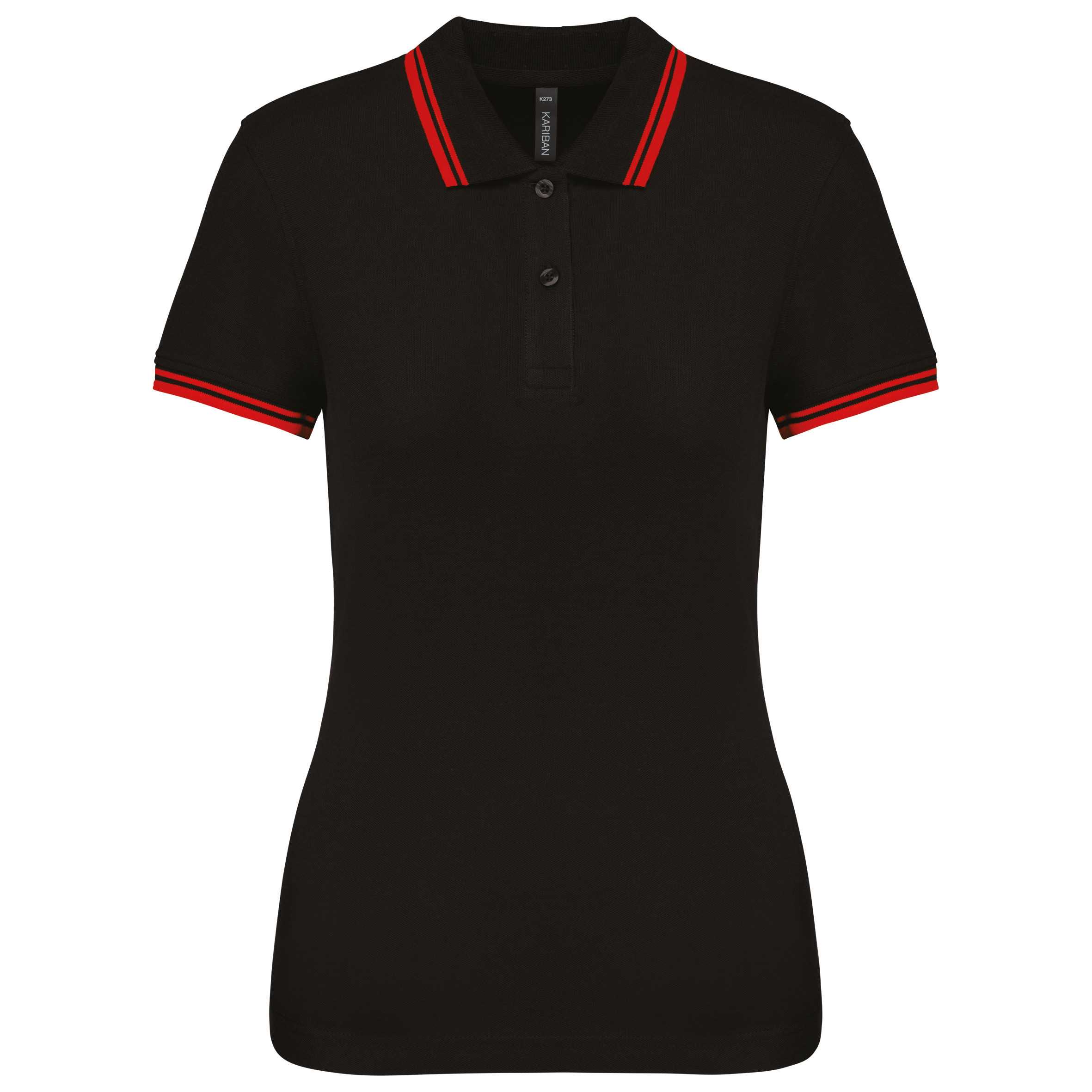 Polo manga corta a rayas mujer Black / Red