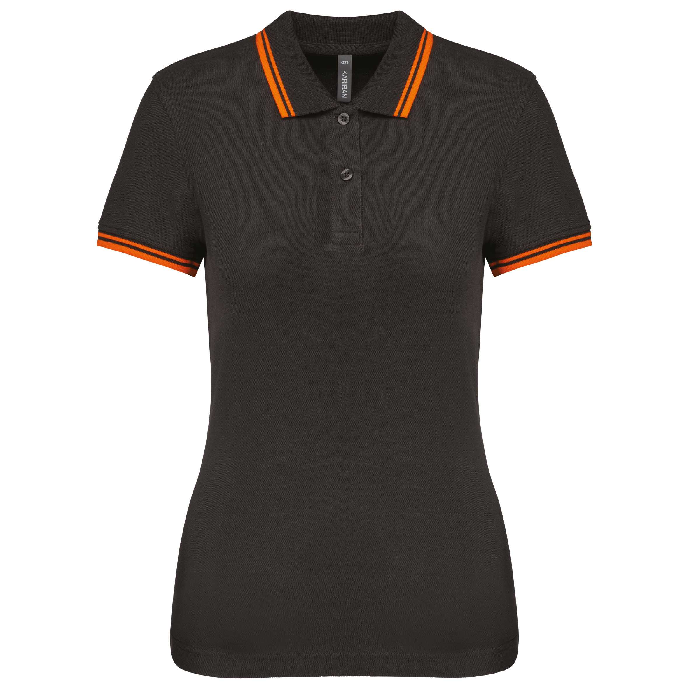 Polo manga corta a rayas mujer Dark Grey / Orange