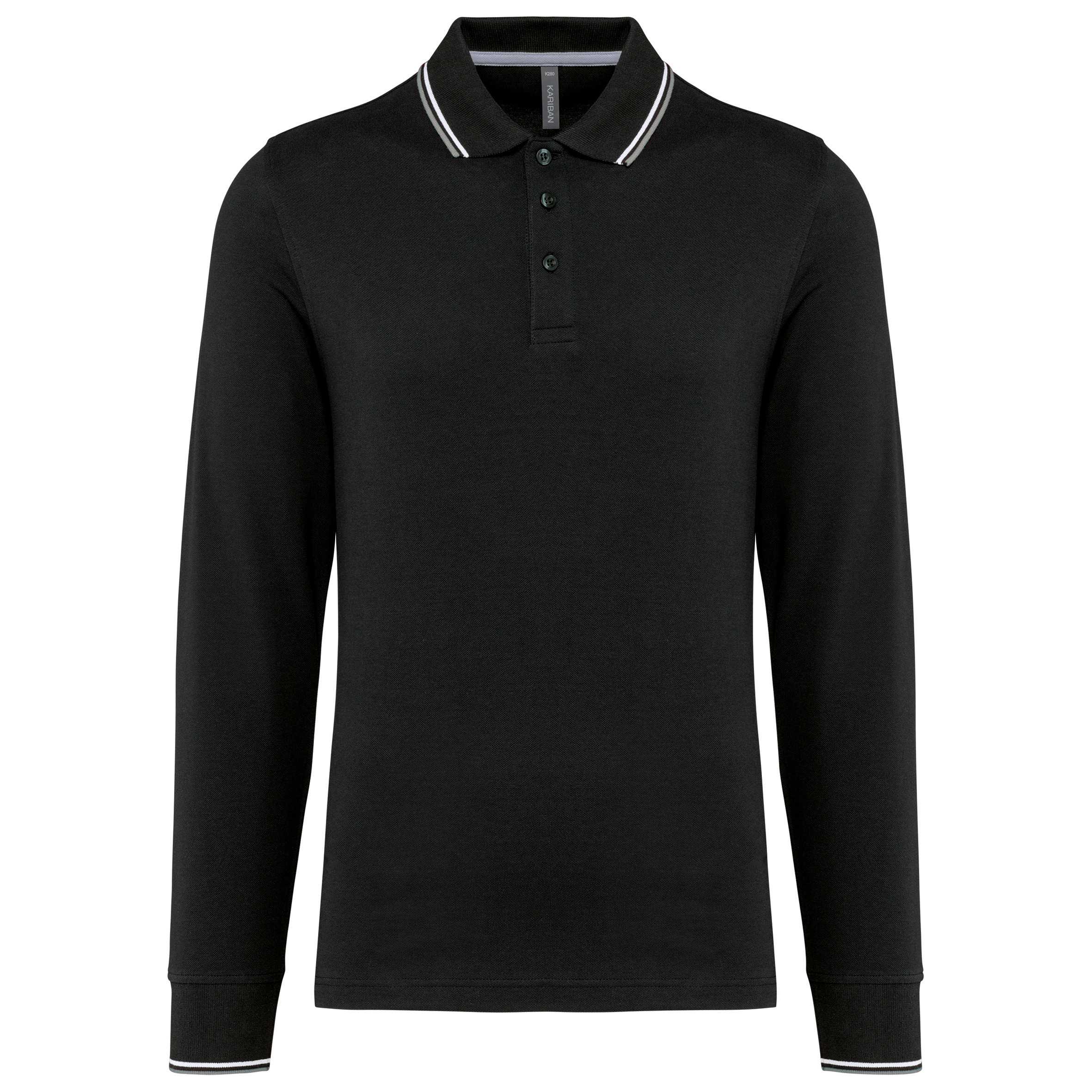 Polo piqué manga larga hombre Black / Light Grey / White
