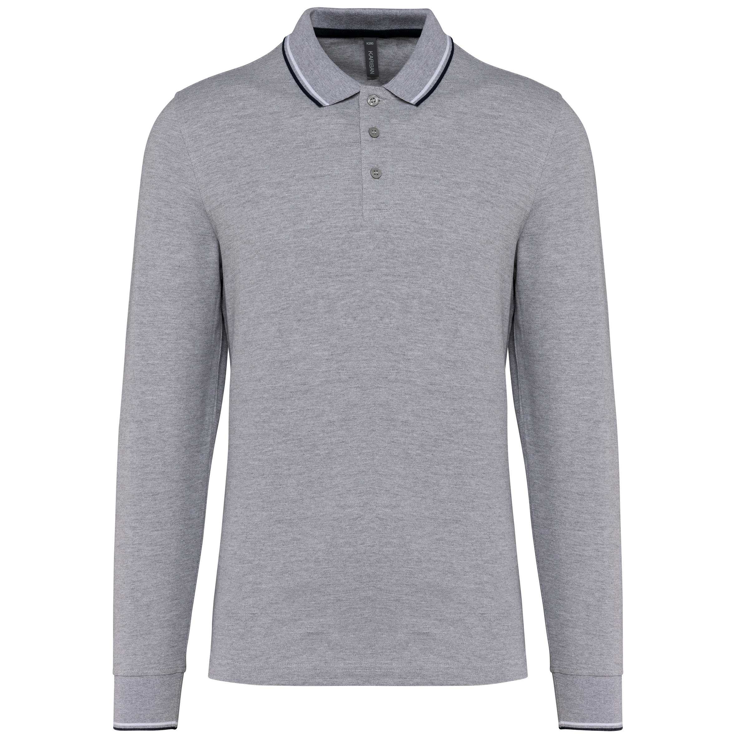 Polo piqué manga larga hombre Oxford Grey / Navy / White