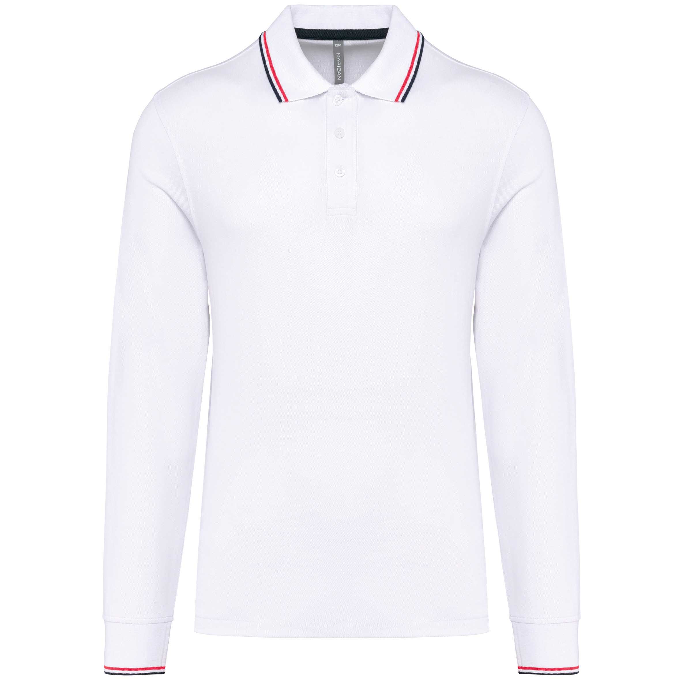 Polo piqué manga larga hombre White / Navy / Red