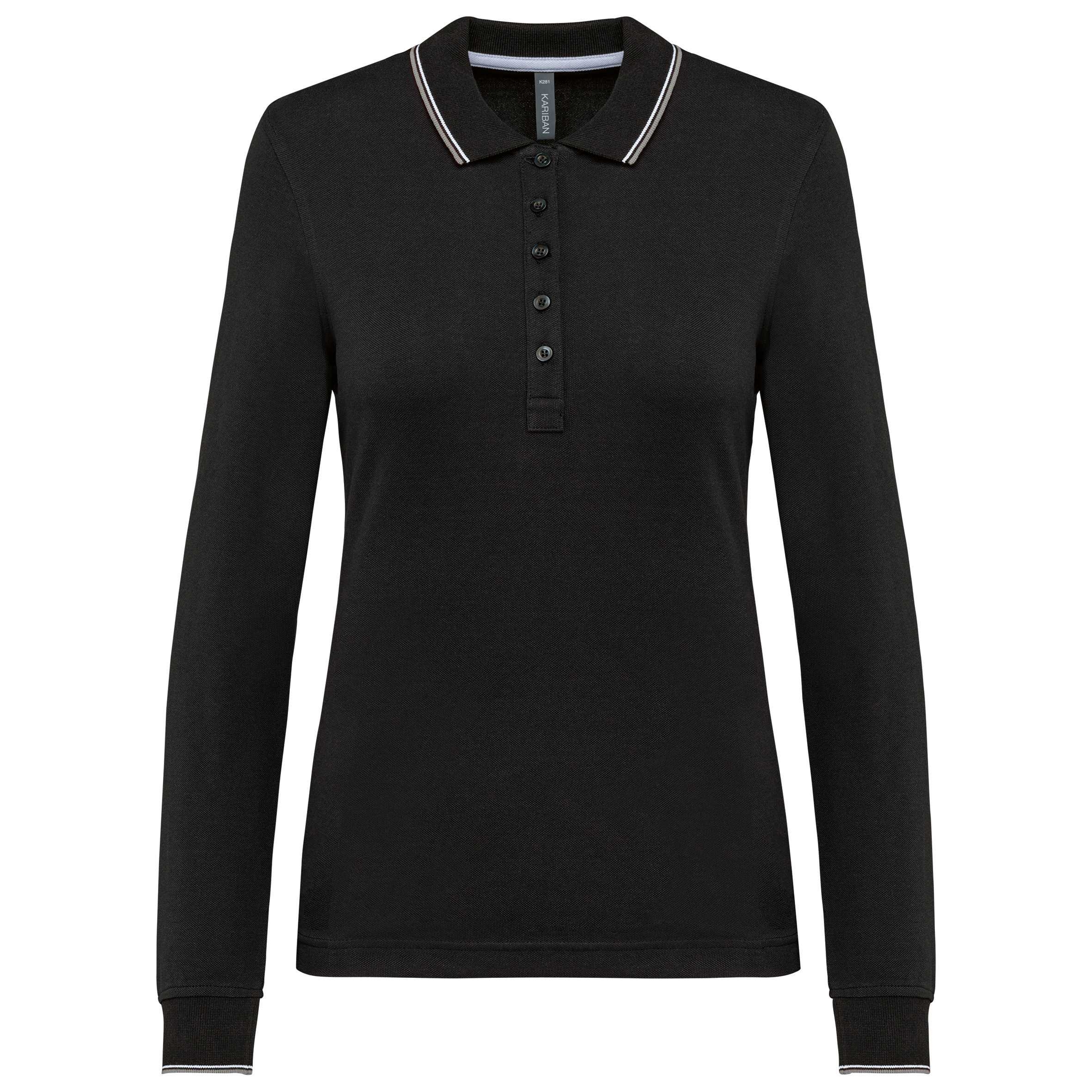 Polo piqué manga larga mujer Black / Light Grey / White