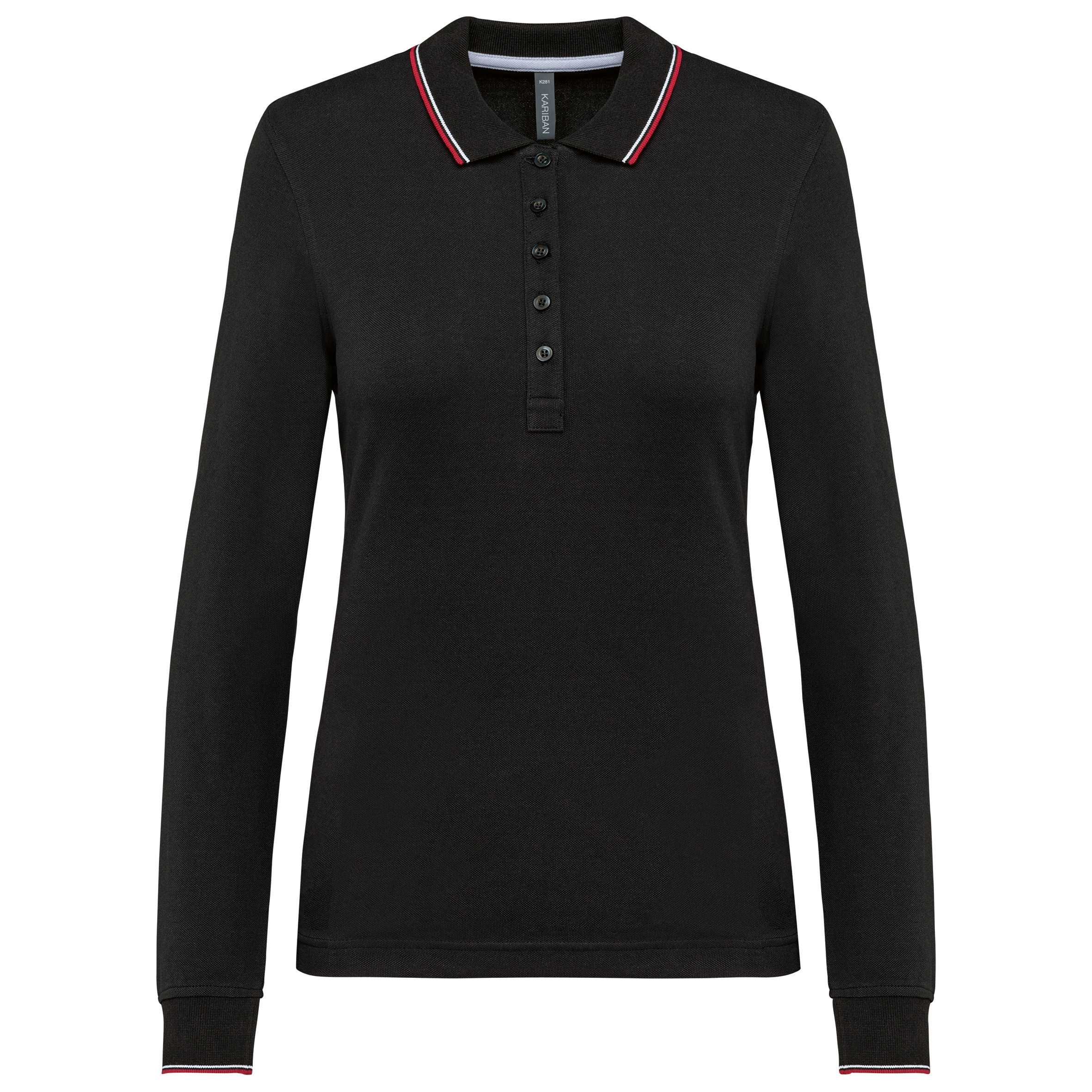 Polo piqué manga larga mujer Black / Red / White