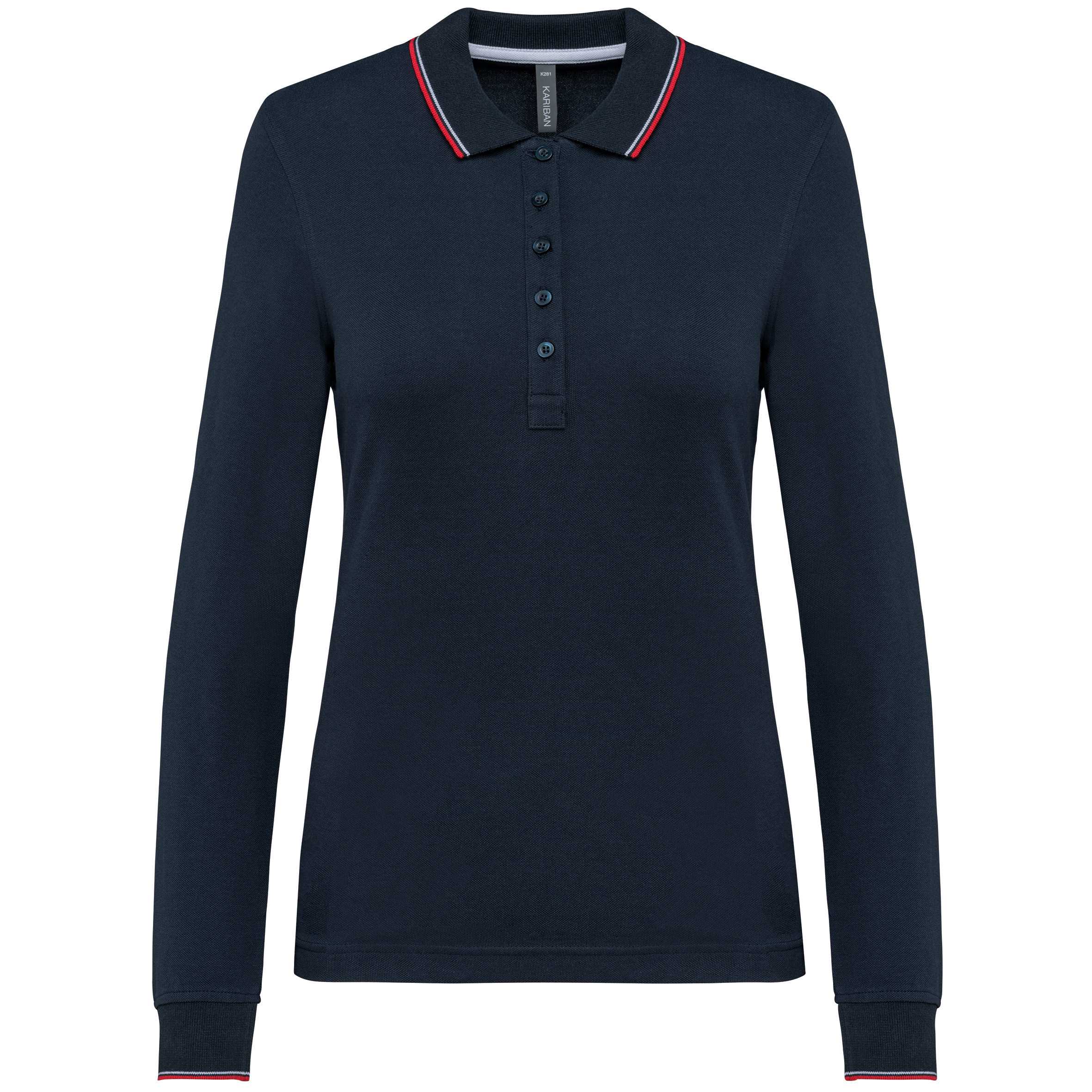 Polo piqué manga larga mujer Navy / Red / White