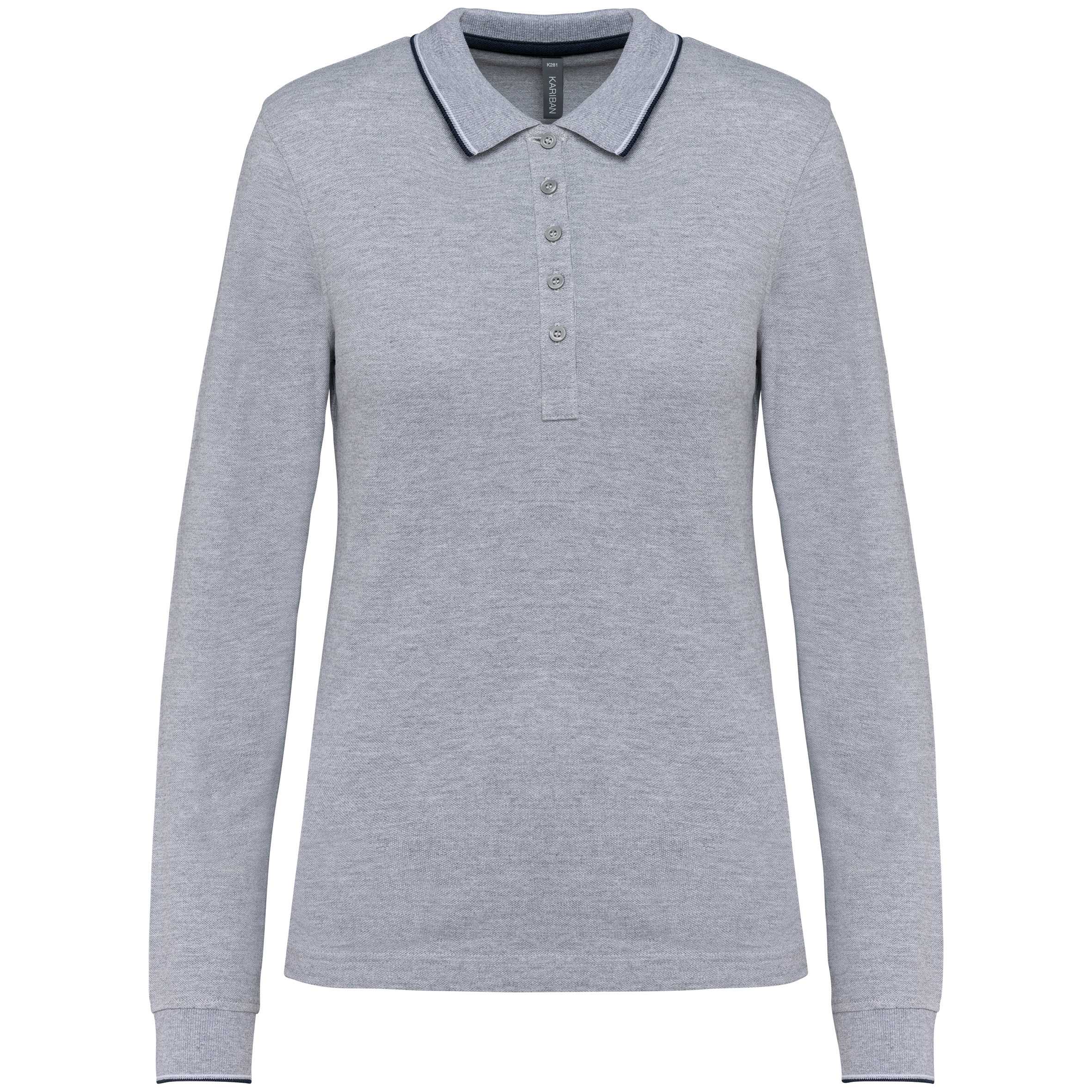 Polo piqué manga larga mujer Oxford Grey / Navy / White