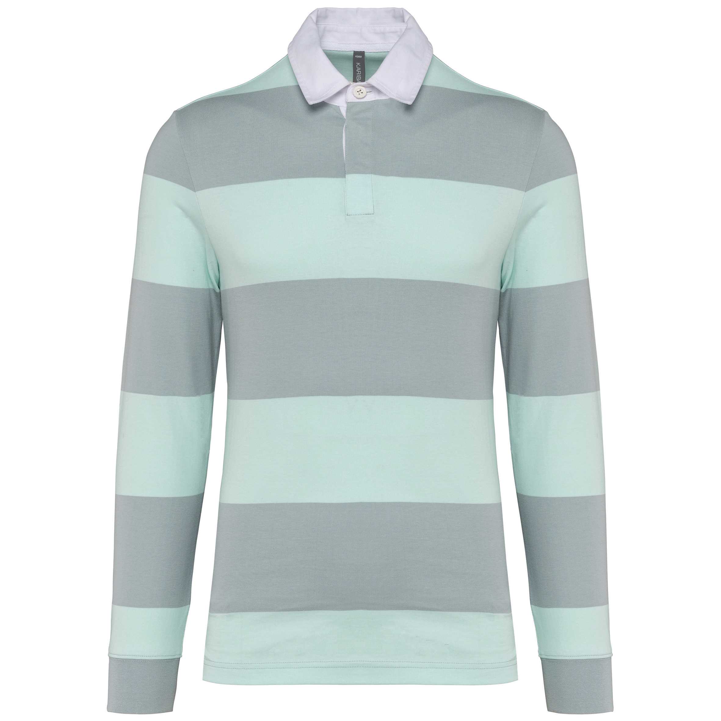 Polo a rayas manga larga unisex Light Grey / Ice Mint Stripes