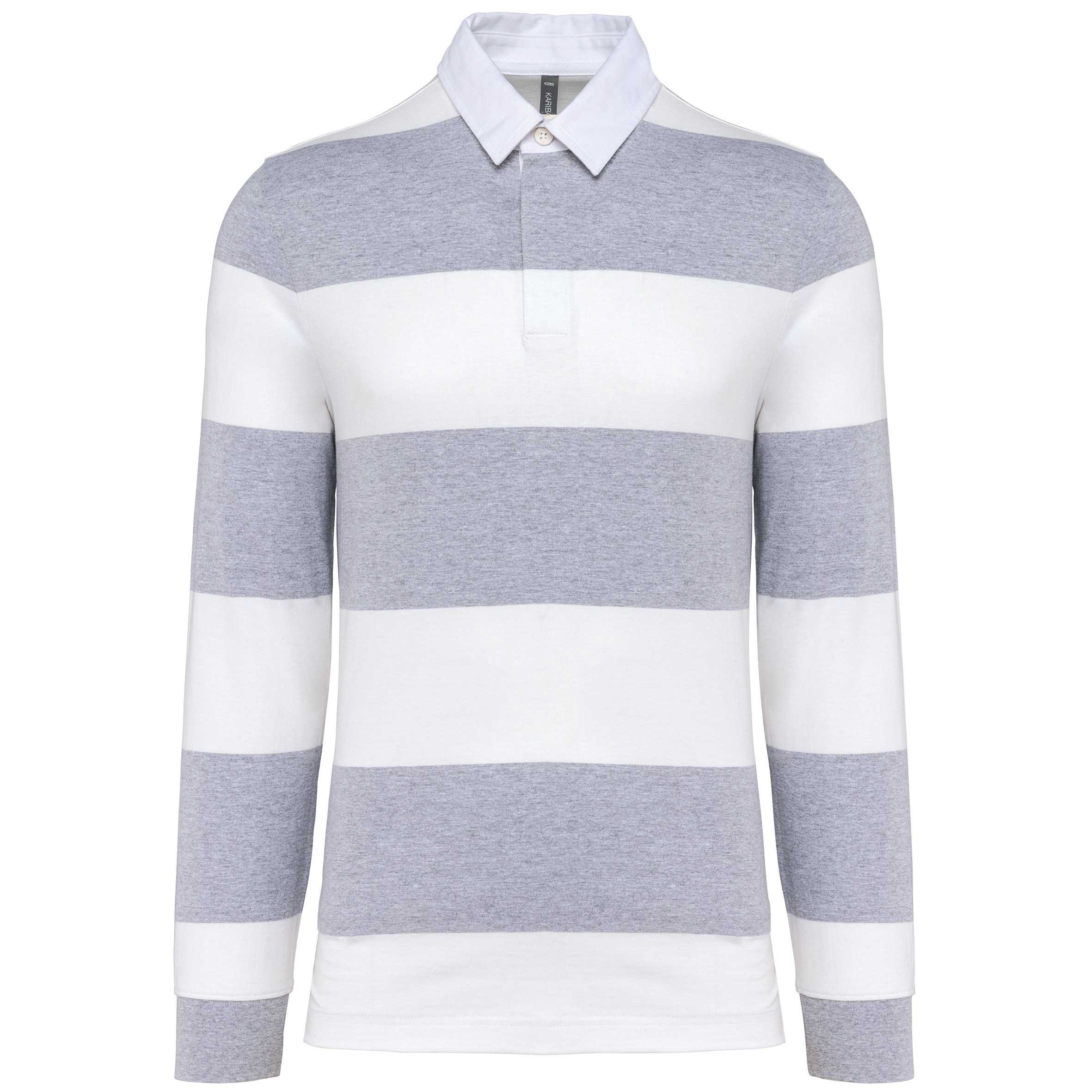Polo a rayas manga larga unisex Oxford Grey / White Stripes
