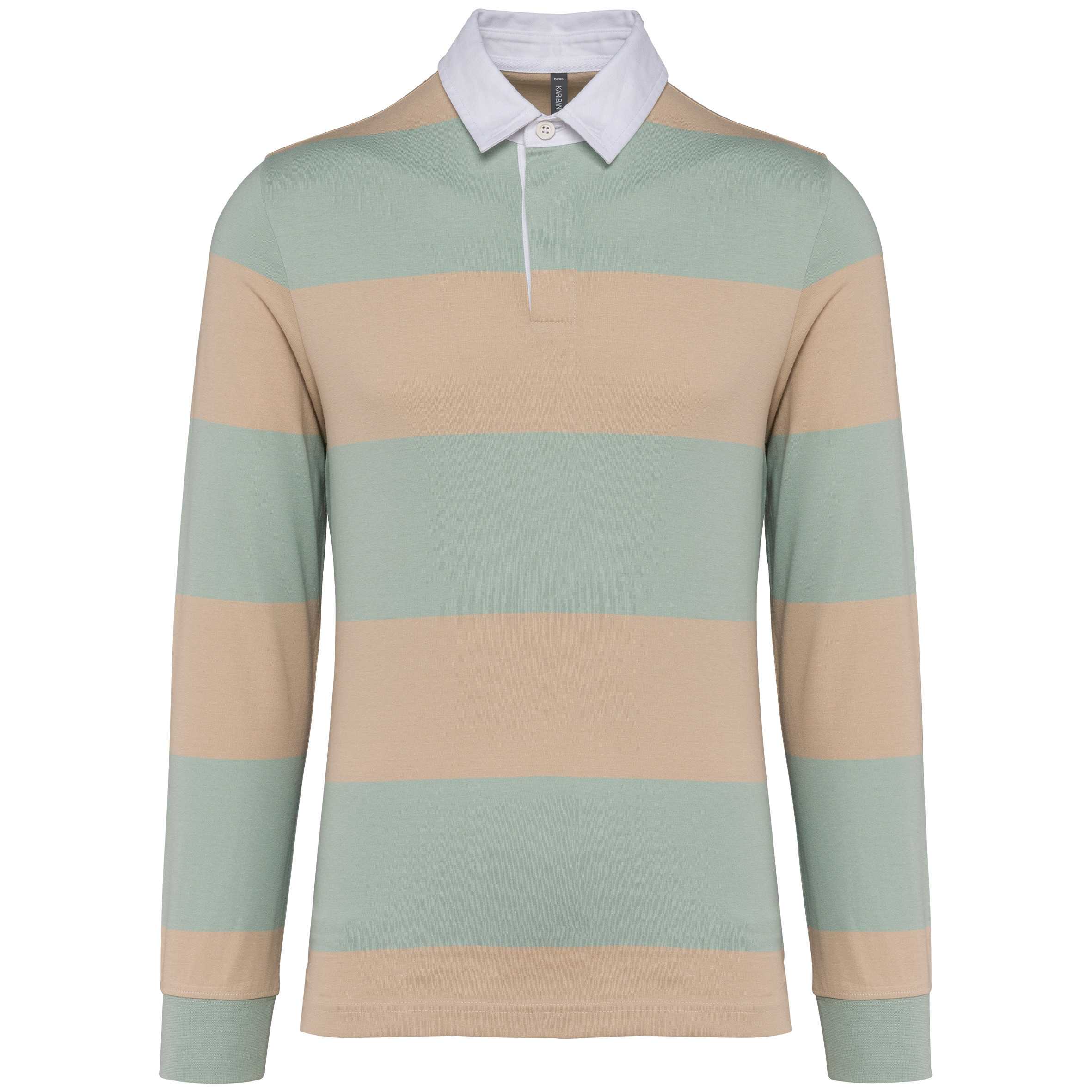 Polo a rayas manga larga unisex Sage / Light Sand Stripes
