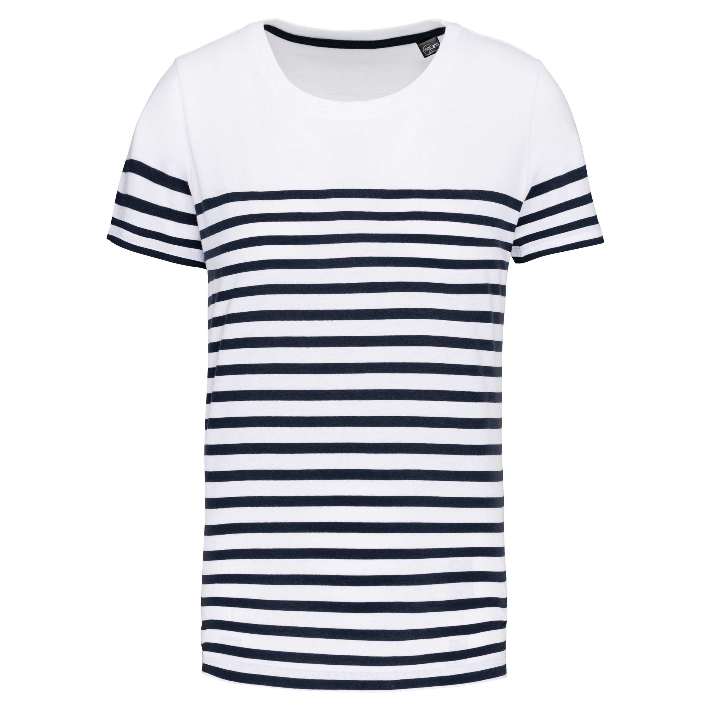 Camiseta marinera cuello redondo algodón orgánico niños White / Navy Stripes