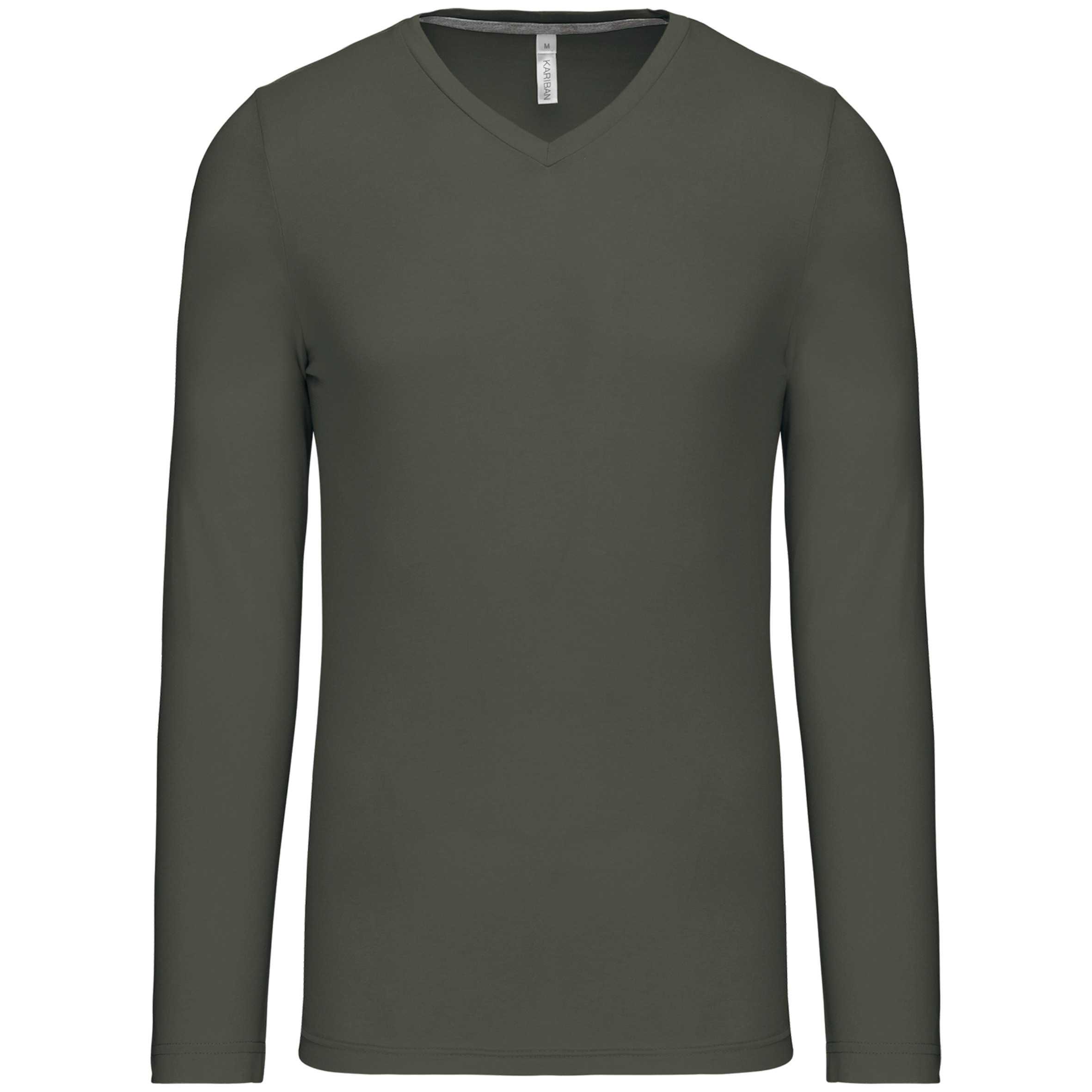 Camiseta de manga larga y cuello de pico de hombre Dark Khaki