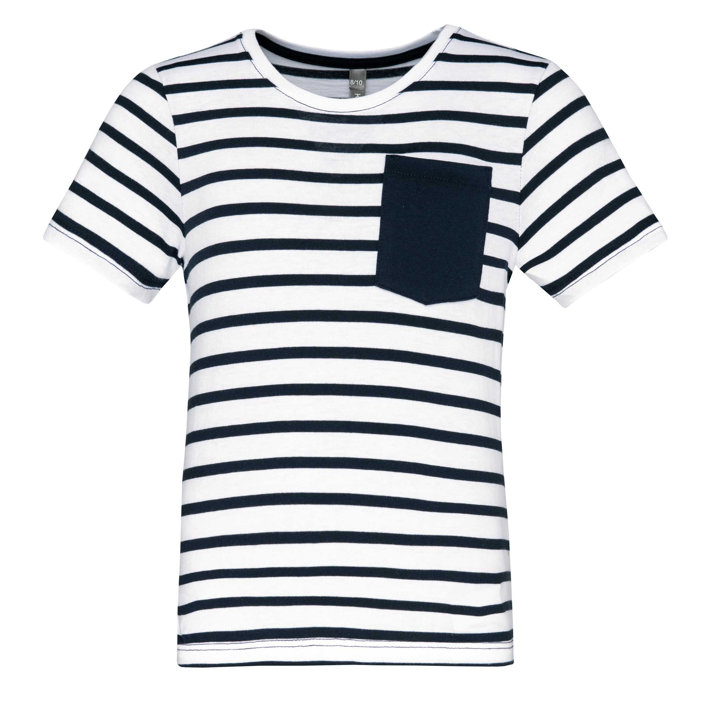 Camiseta Marinero a rayas con bolsillo manga corta para niños White / Navy Stripes