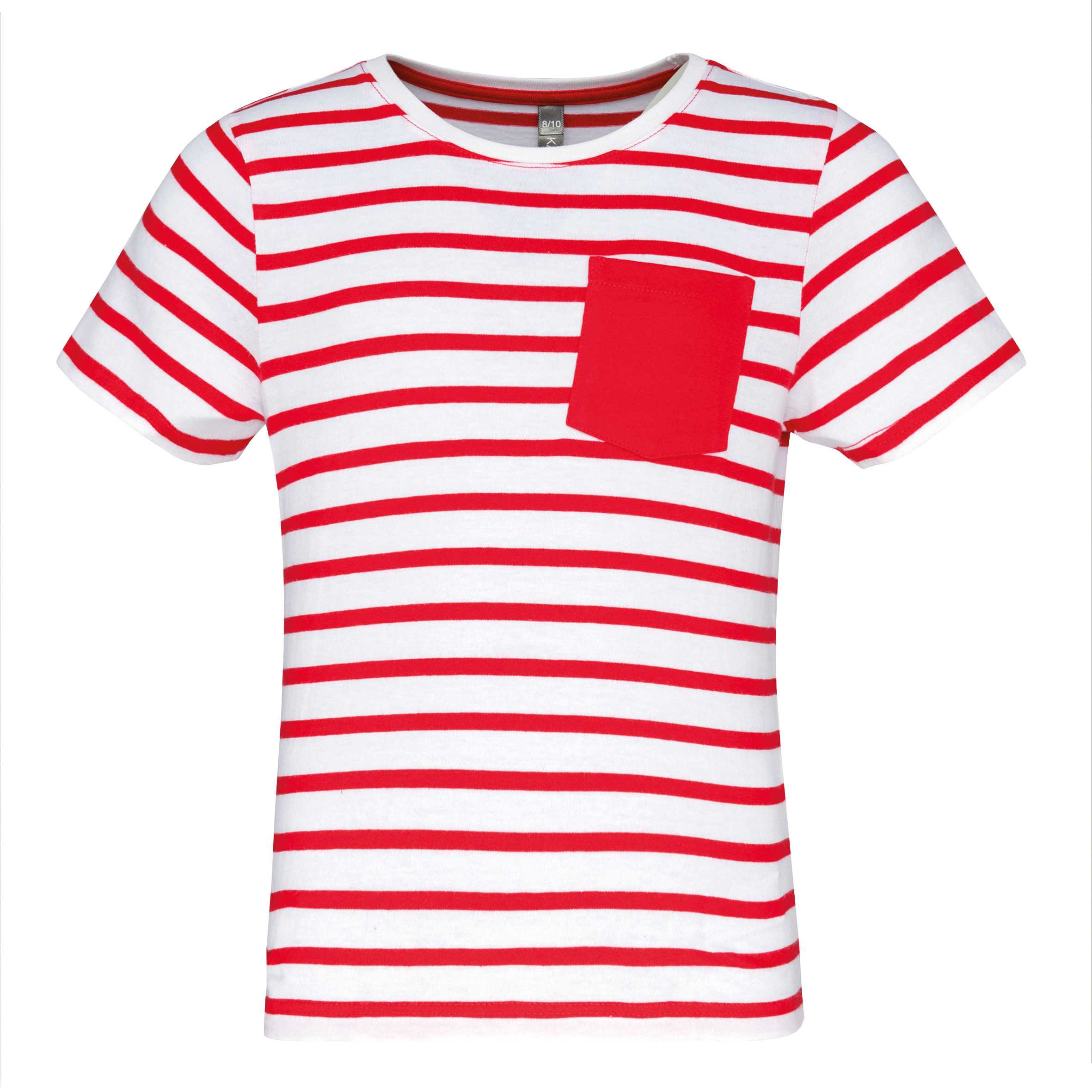 Camiseta Marinero a rayas con bolsillo manga corta para niños White / Red Stripe