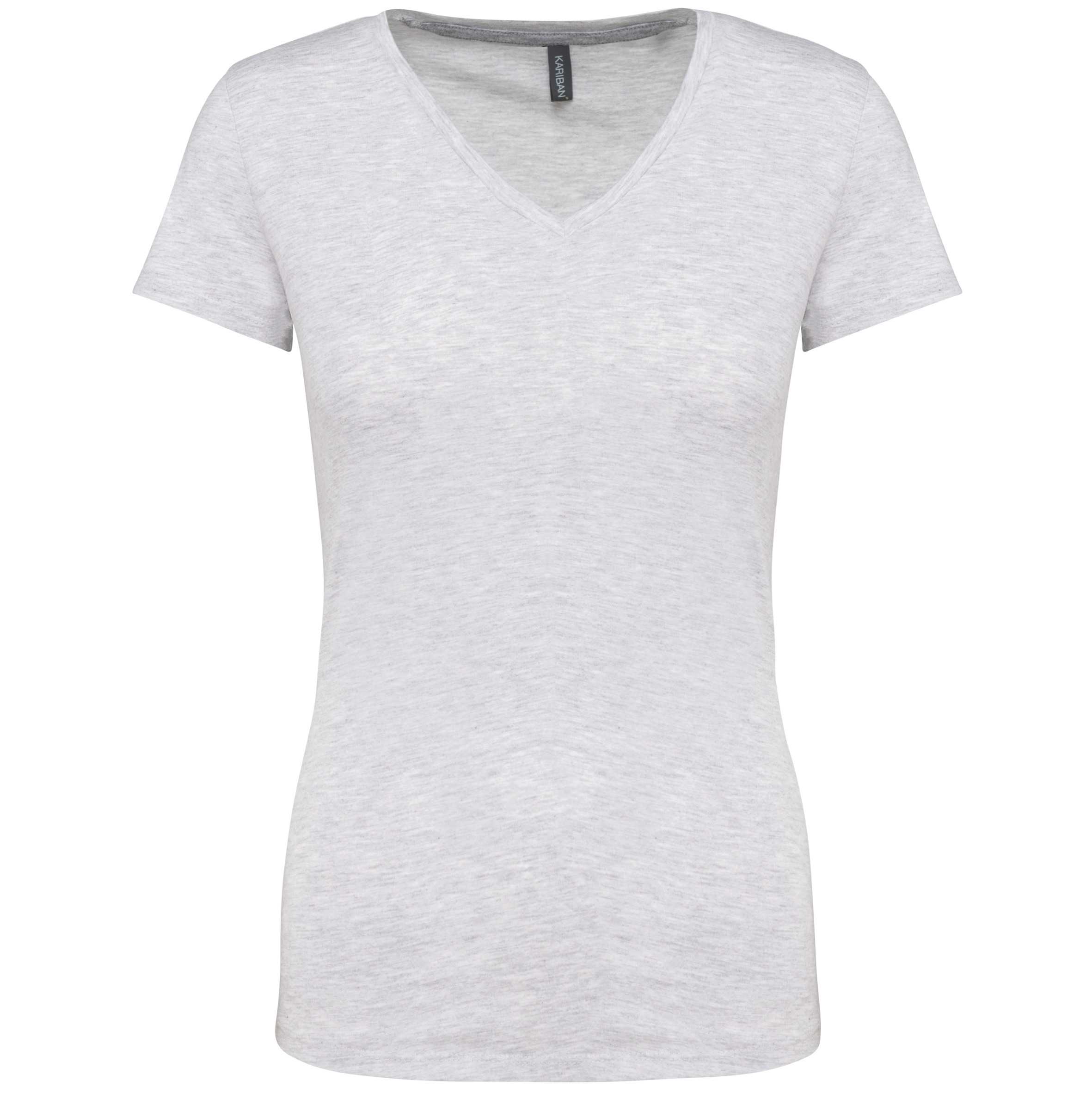 Camiseta de manga cota y cuello de pico mujer Ash Heather