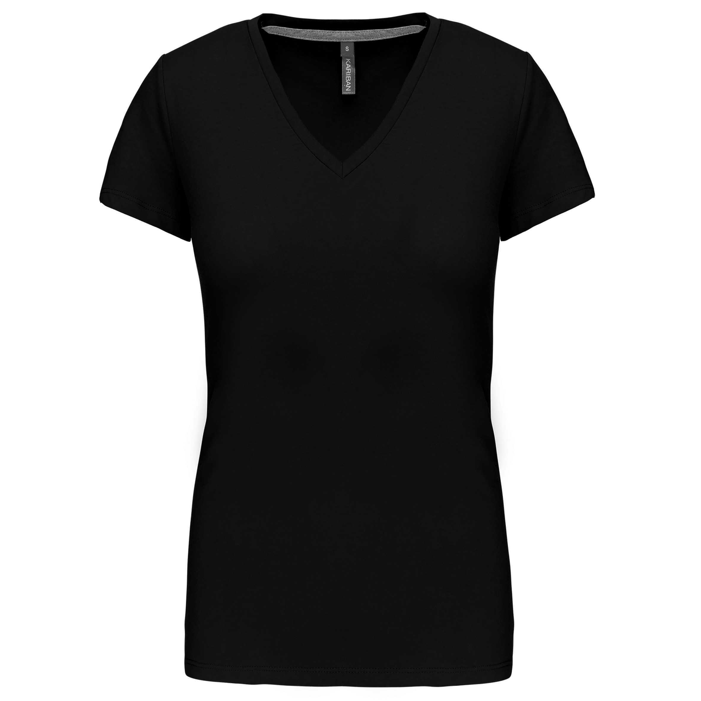 Camiseta de manga cota y cuello de pico mujer Black