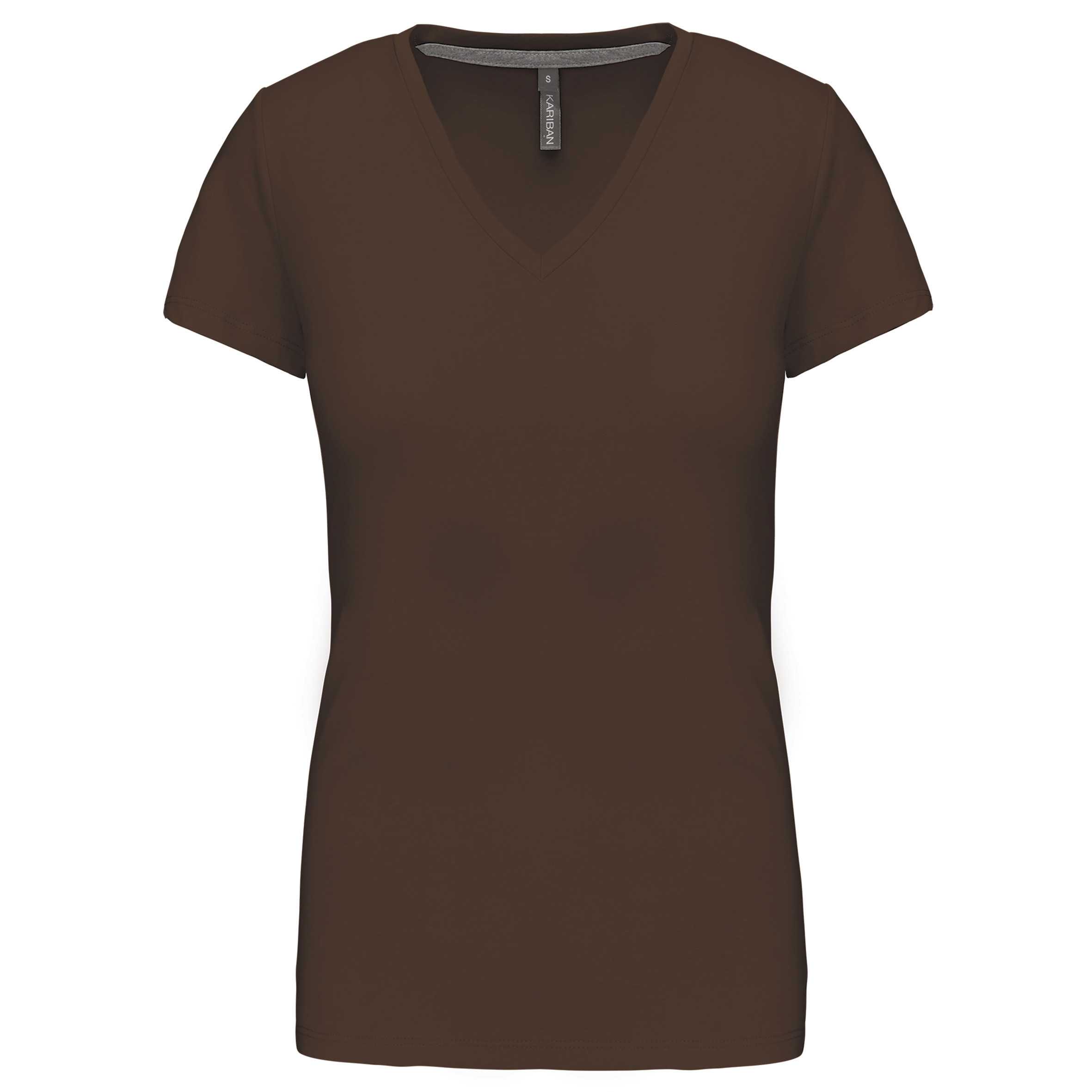 Camiseta de manga cota y cuello de pico mujer Chocolate