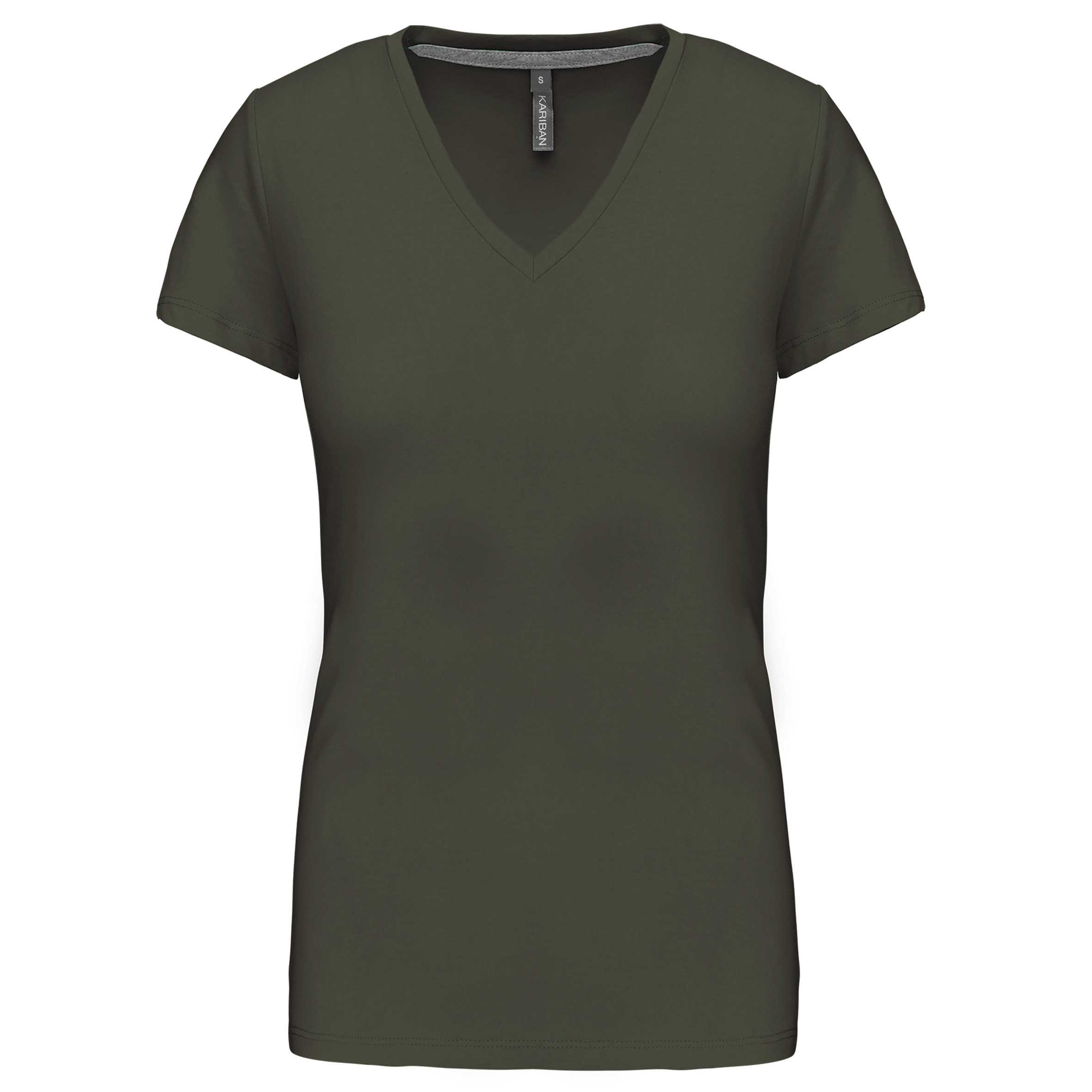 Camiseta de manga cota y cuello de pico mujer Dark Khaki