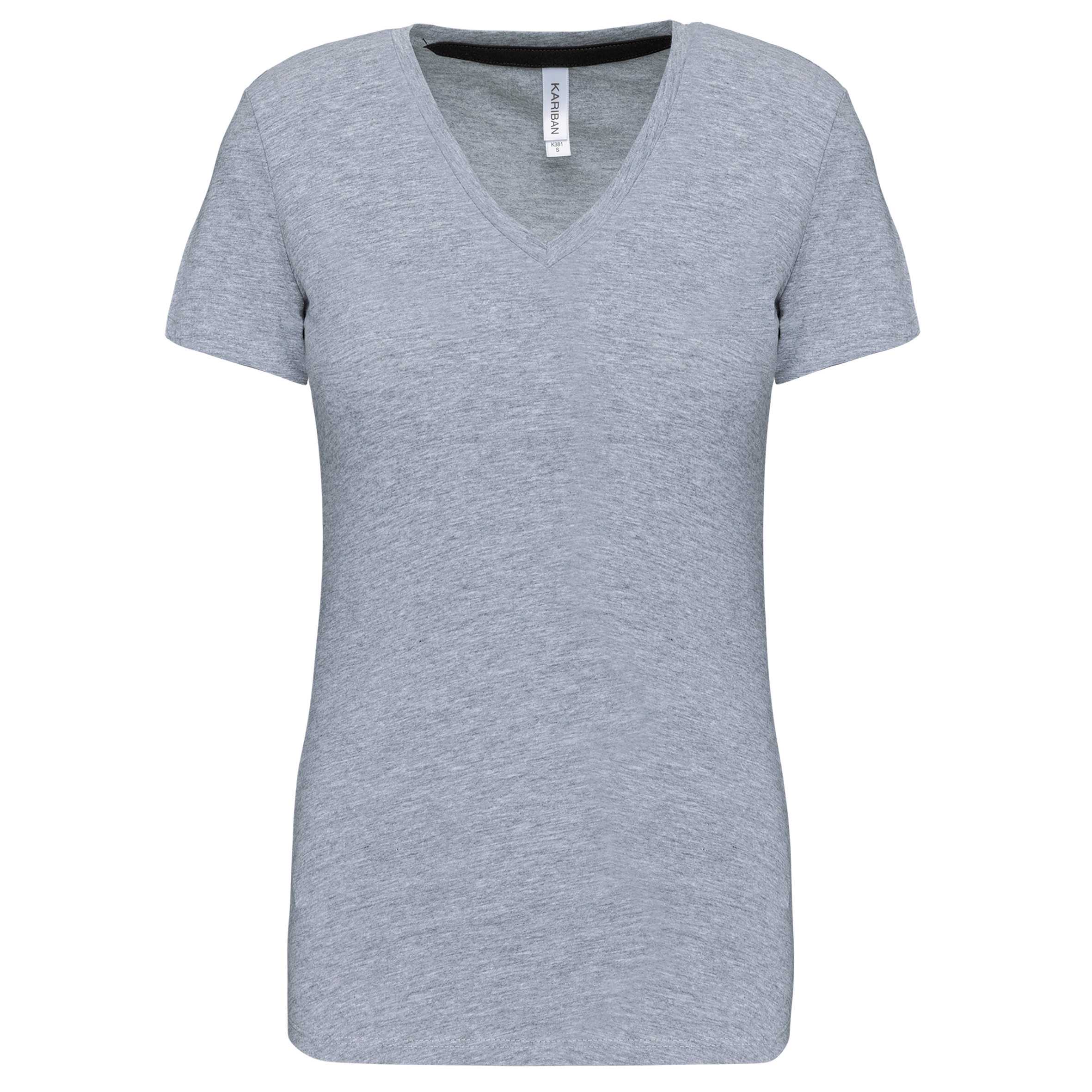Camiseta de manga cota y cuello de pico mujer Oxford Grey