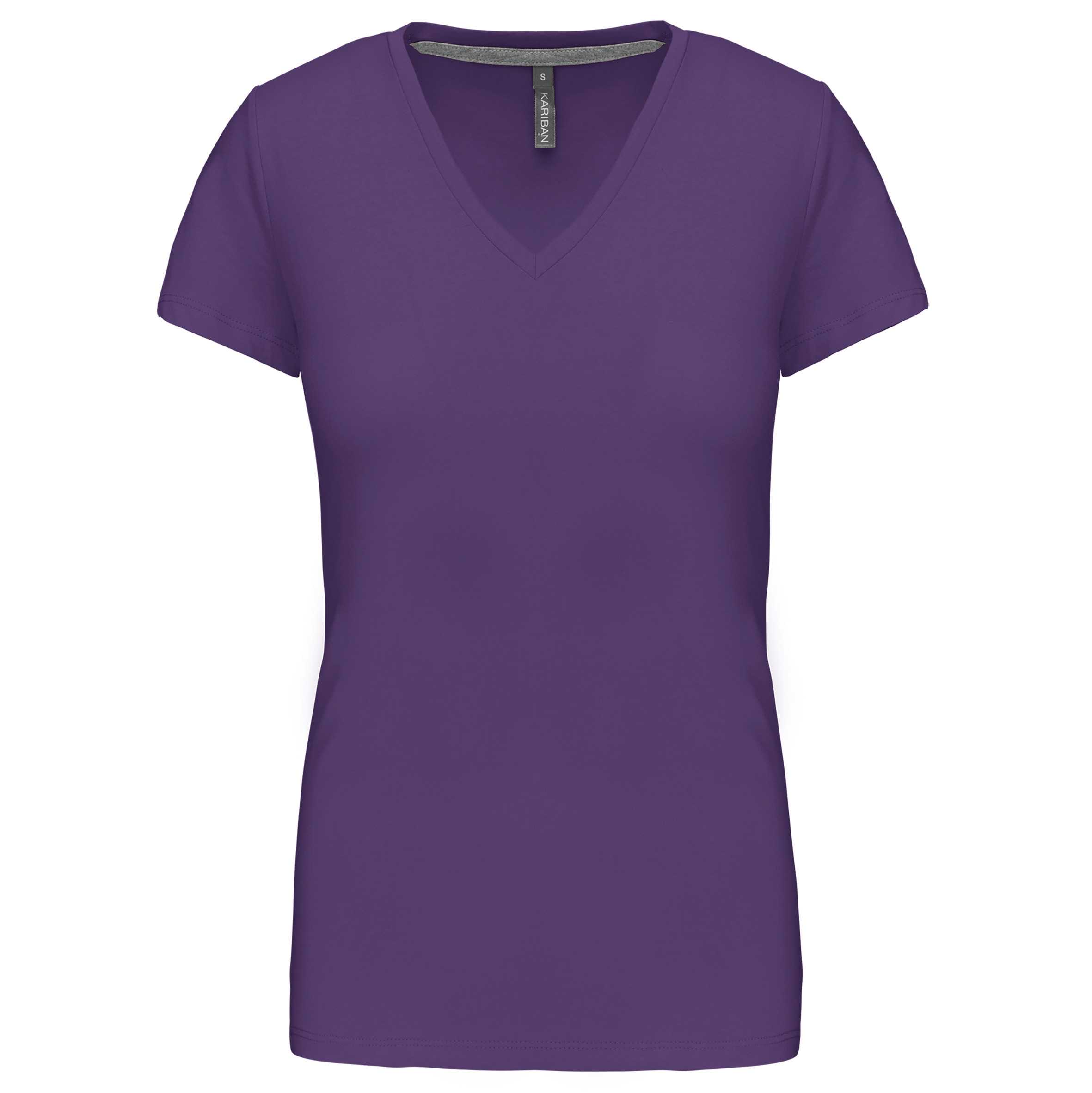 Camiseta de manga cota y cuello de pico mujer Purple