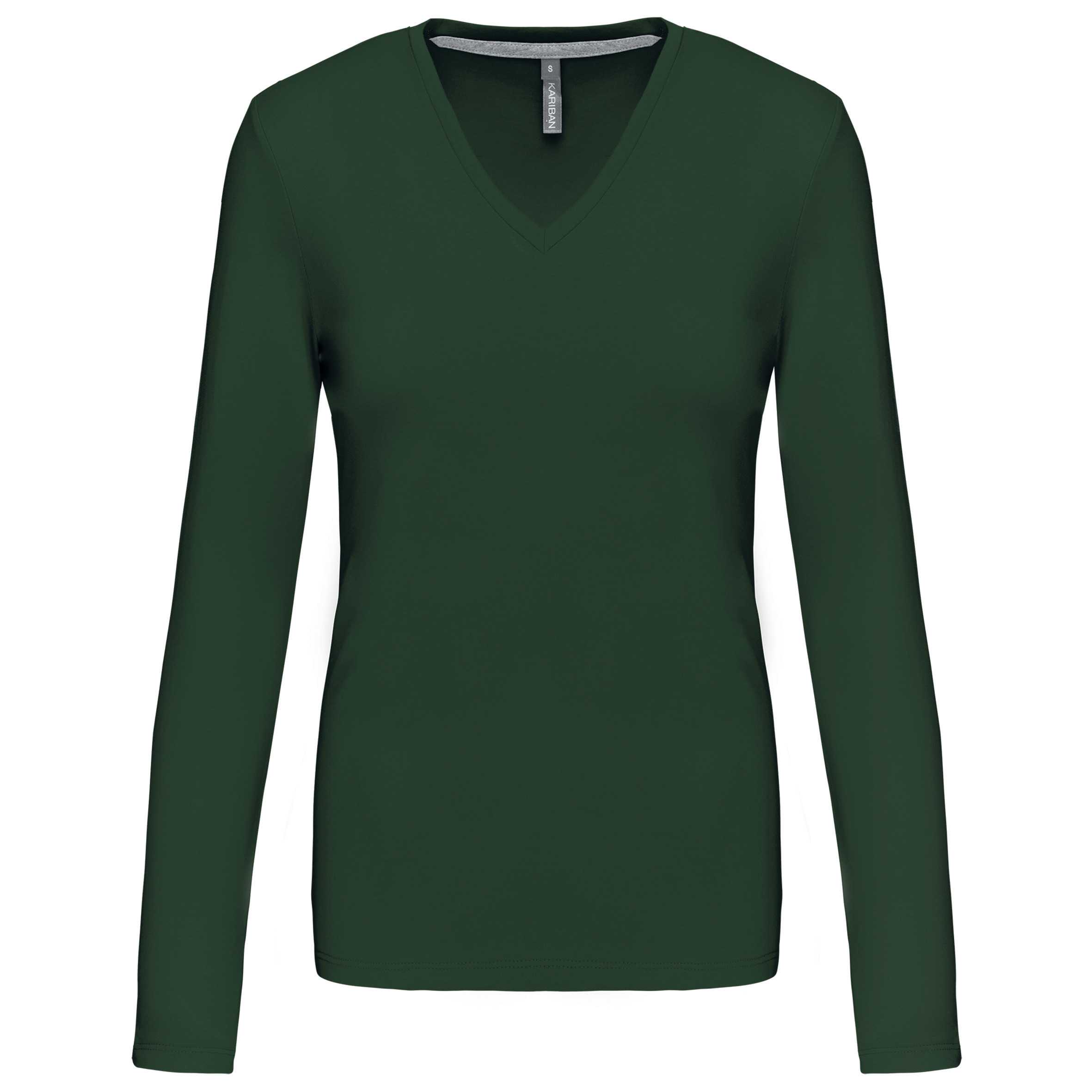 Camiseta de manga larga y cuello de pico mujer Forest Green