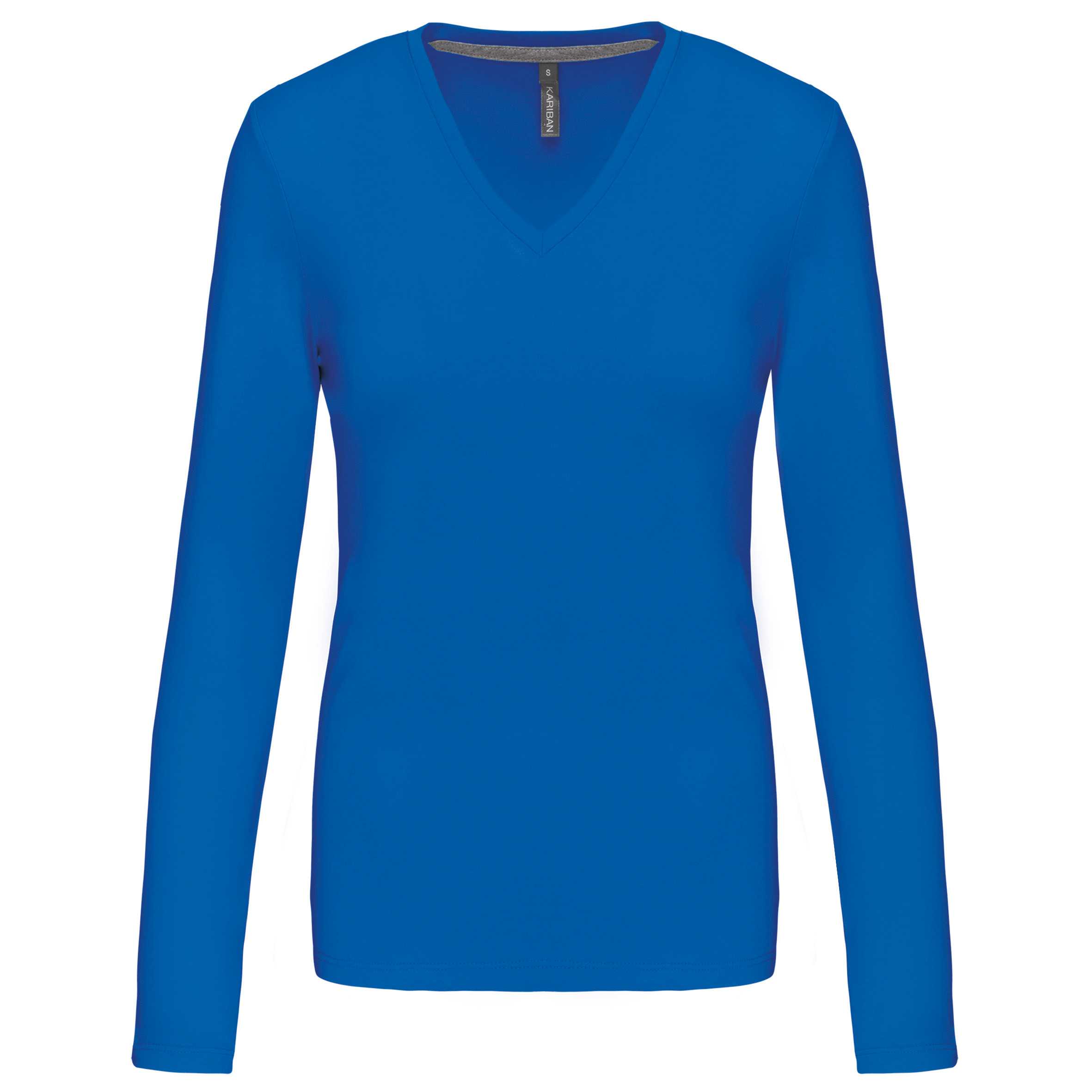 Camiseta de manga larga y cuello de pico mujer Light Royal Blue