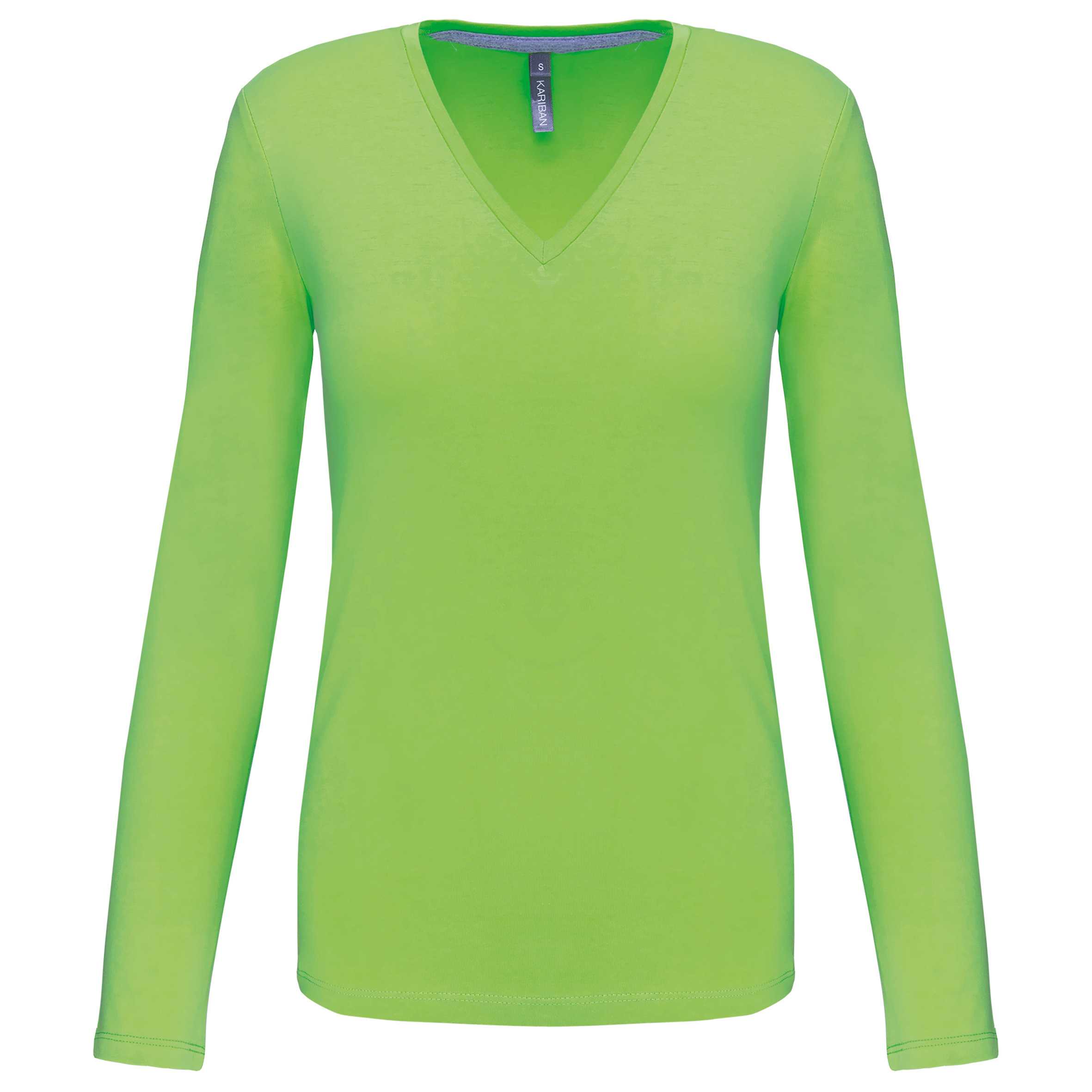Camiseta de manga larga y cuello de pico mujer Lime