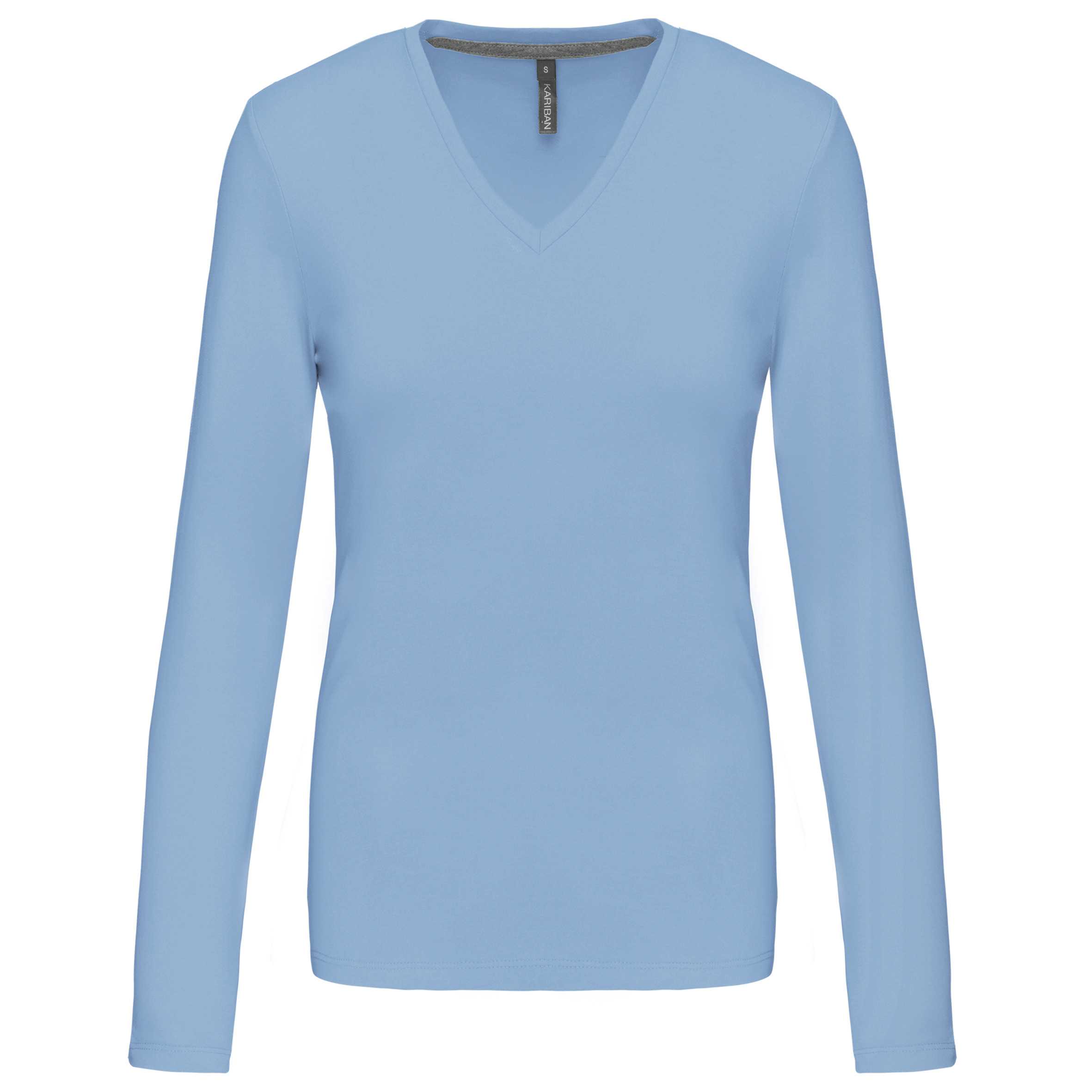 Camiseta de manga larga y cuello de pico mujer Sky Blue