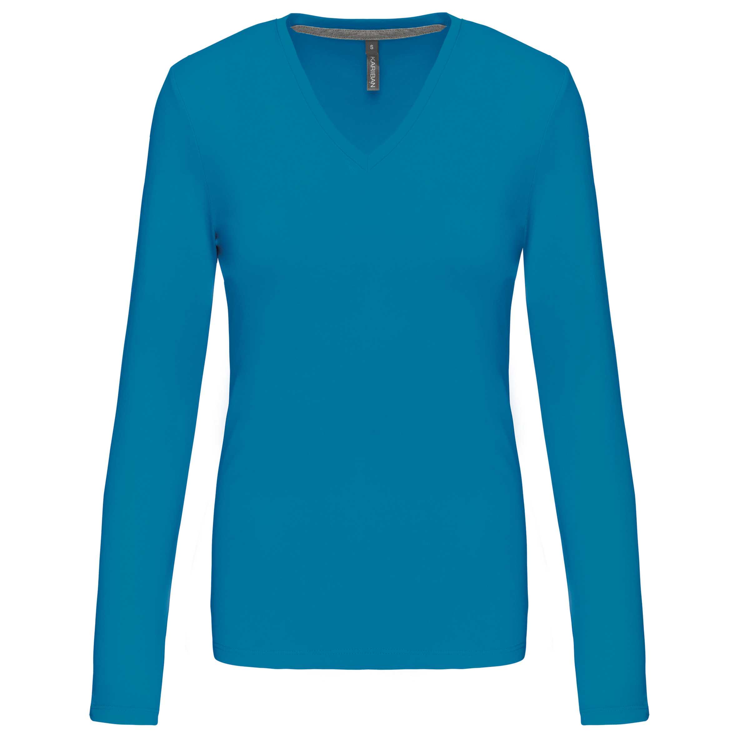 Camiseta de manga larga y cuello de pico mujer Tropical Blue