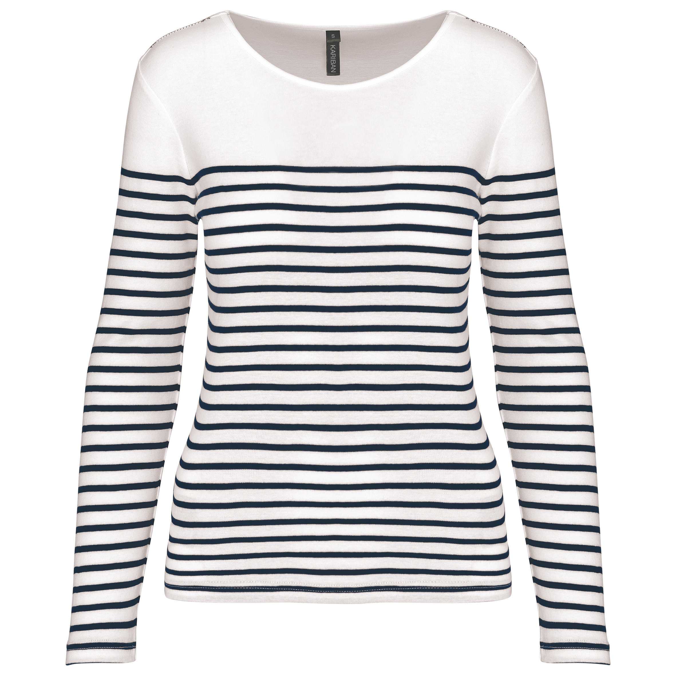 Camiseta marinera de manga larga de mujer White / Navy Stripes