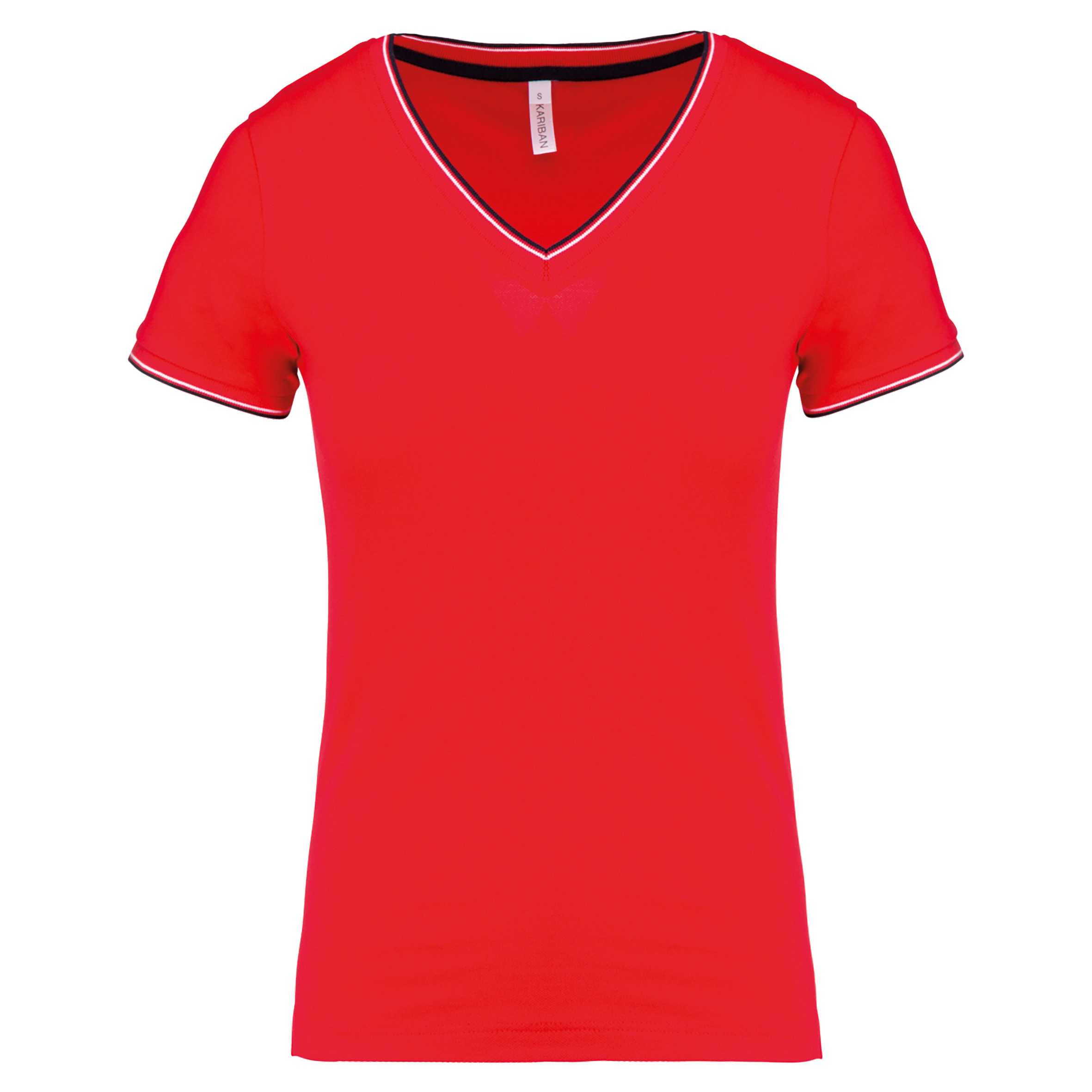 Camiseta de punto piqué con cuello de pico mujer Red / Navy / White