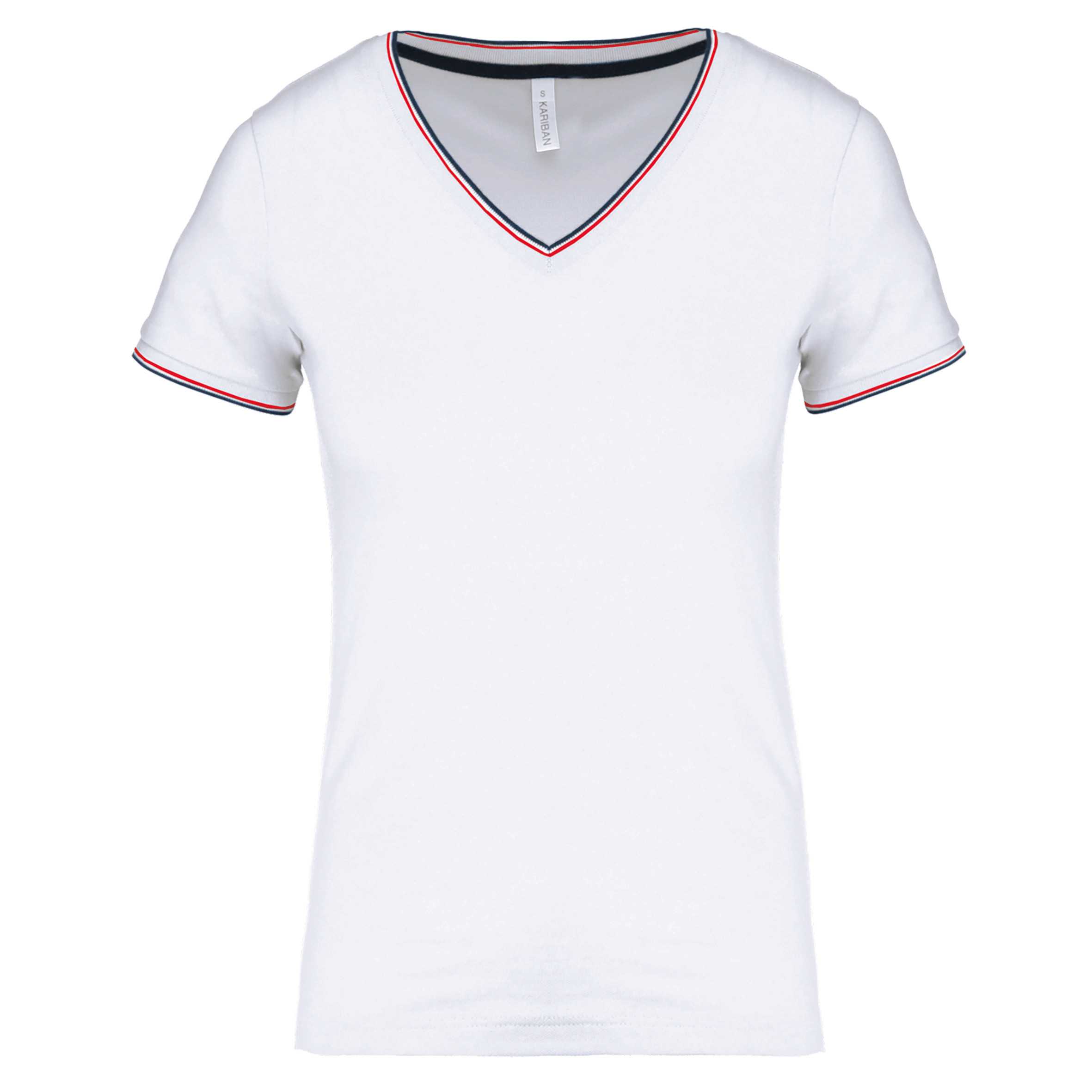 Camiseta de punto piqué con cuello de pico mujer White / Navy / Red