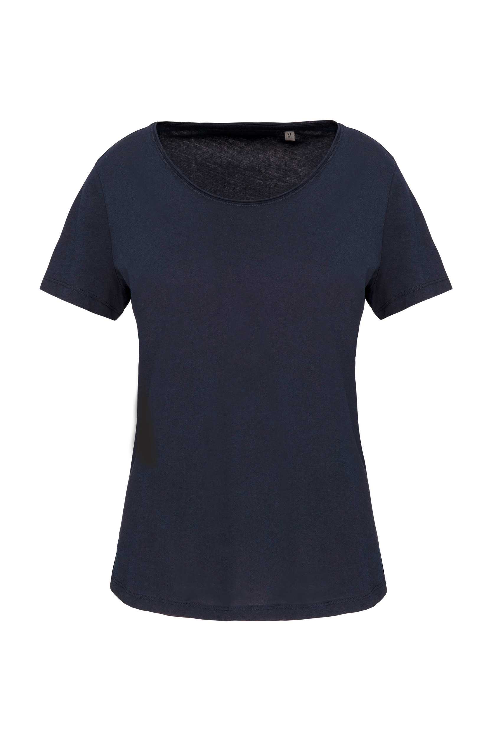 Camiseta orgánica con cuello sin costuras y manga corta mujer Navy