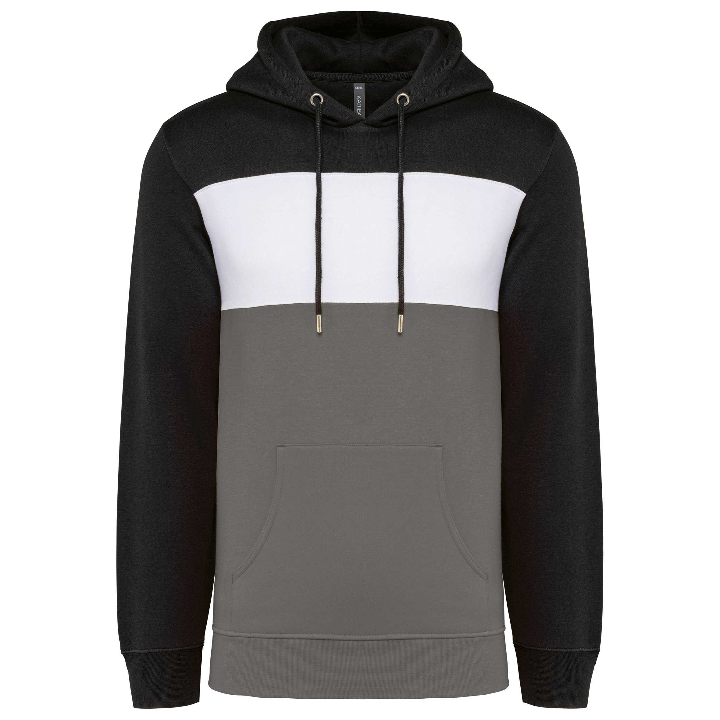 Sudadera tricolor con capucha unisex Black / White / Basalt Grey
