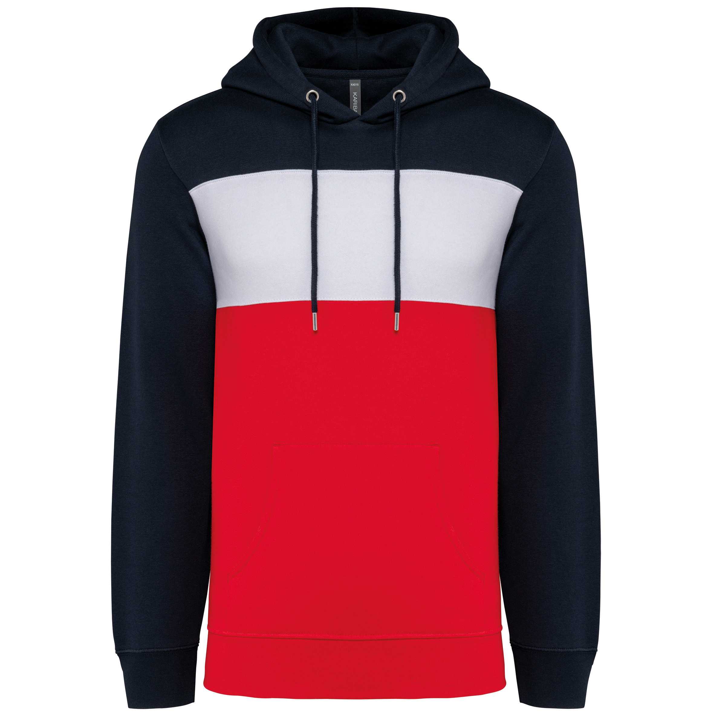 Sudadera tricolor con capucha unisex Navy / White / Red