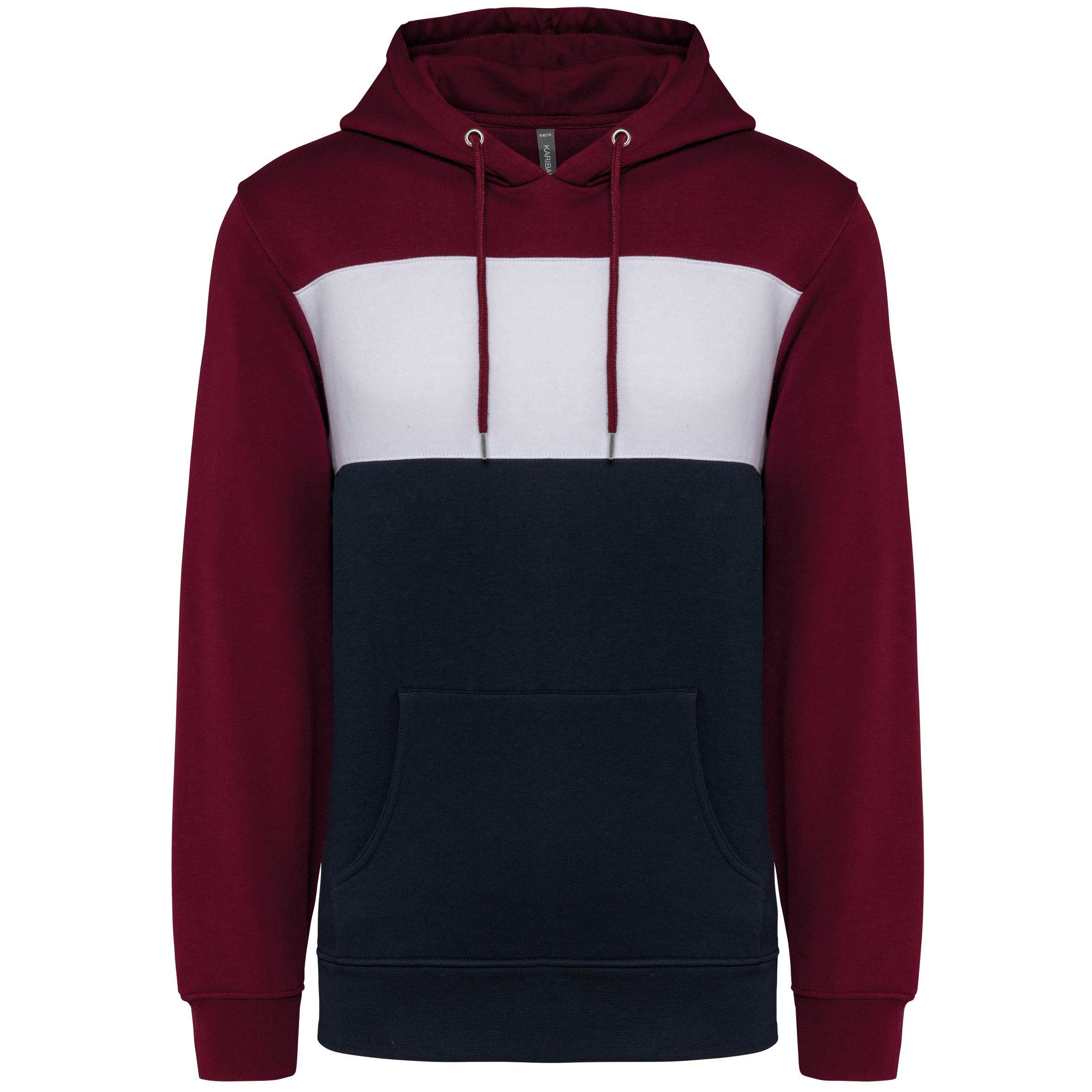 Sudadera tricolor con capucha unisex Wine / White / Navy