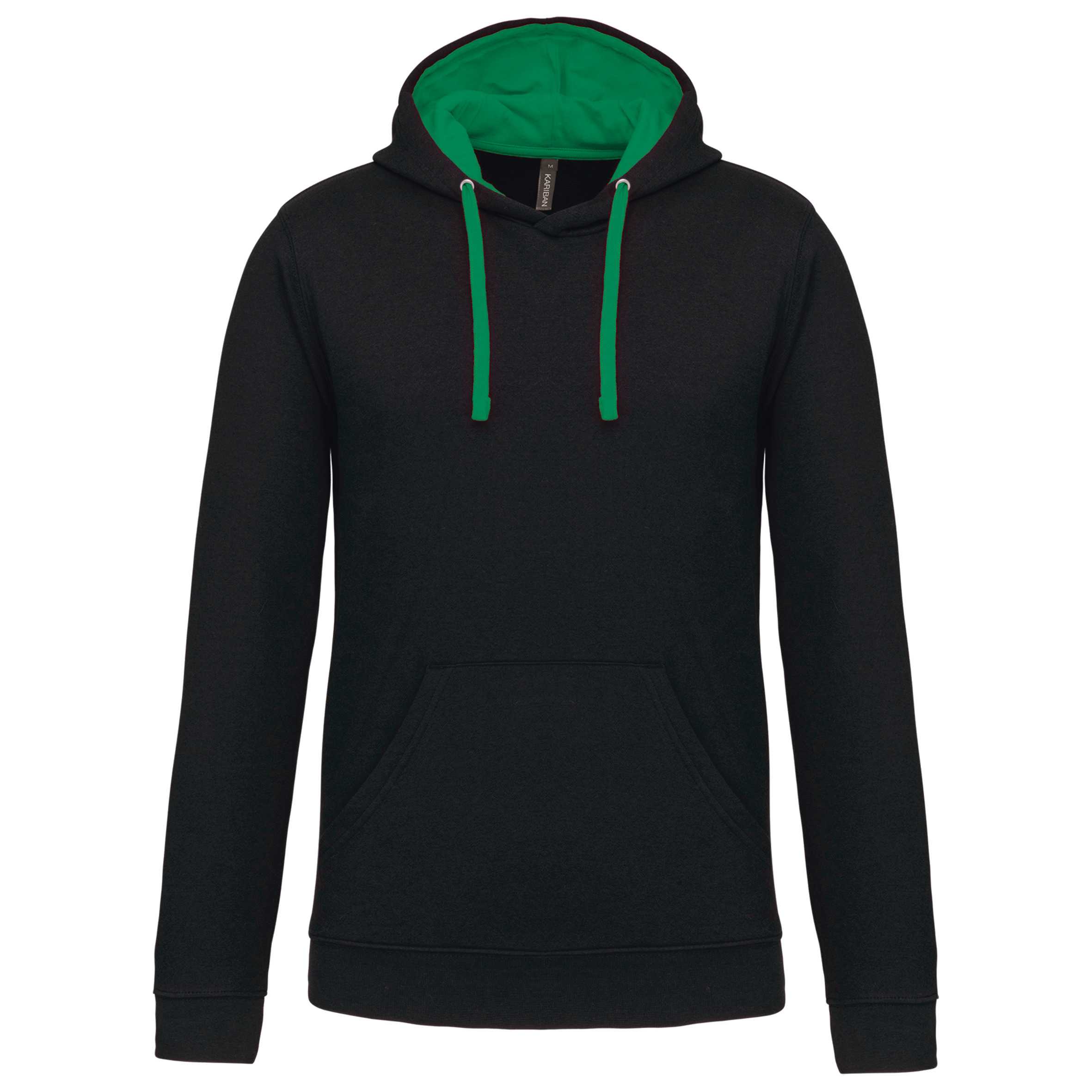 Sudadera capucha contrastada hombre Black / Light Kelly Green