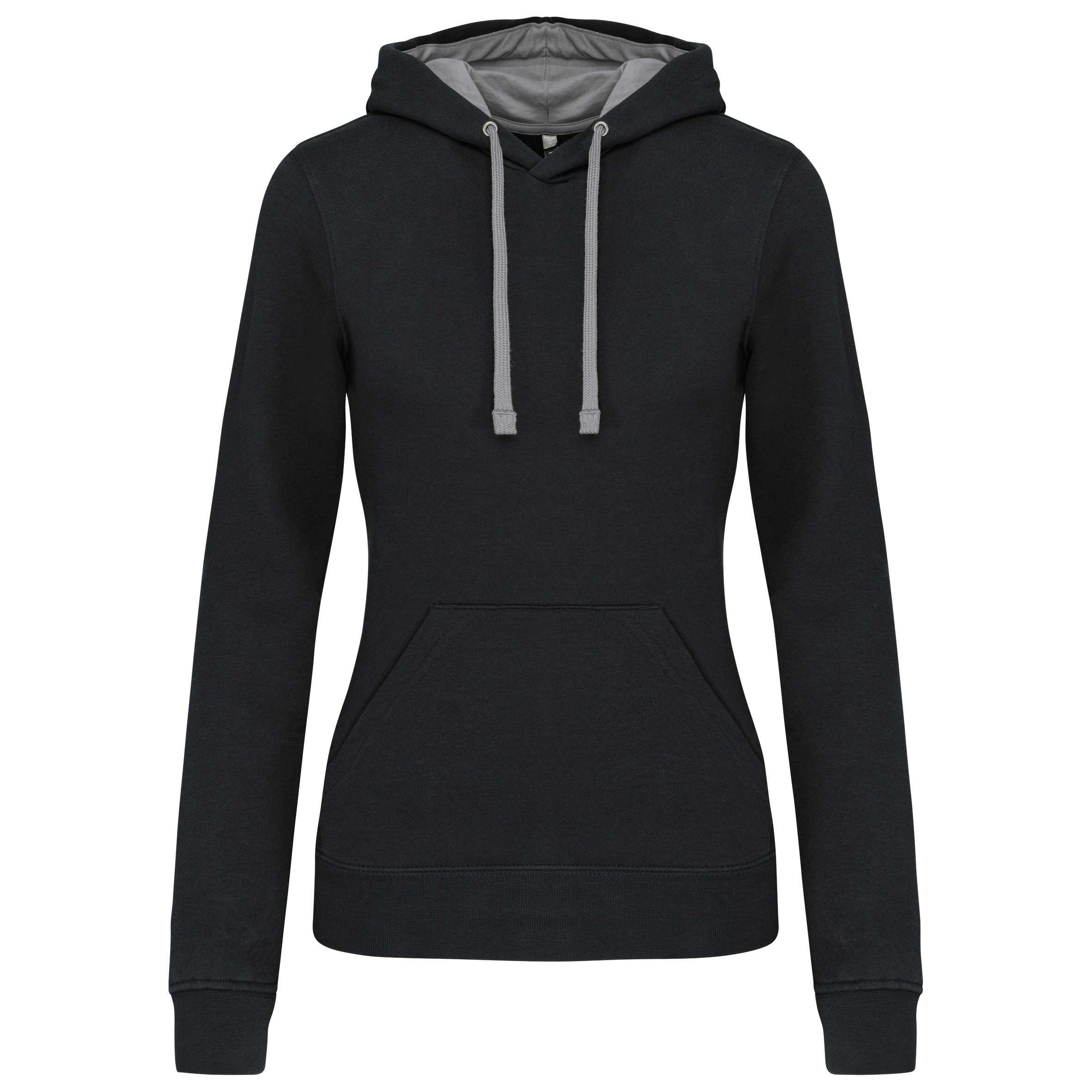 Sudadera capucha contrastada mujer Black / Fine Grey