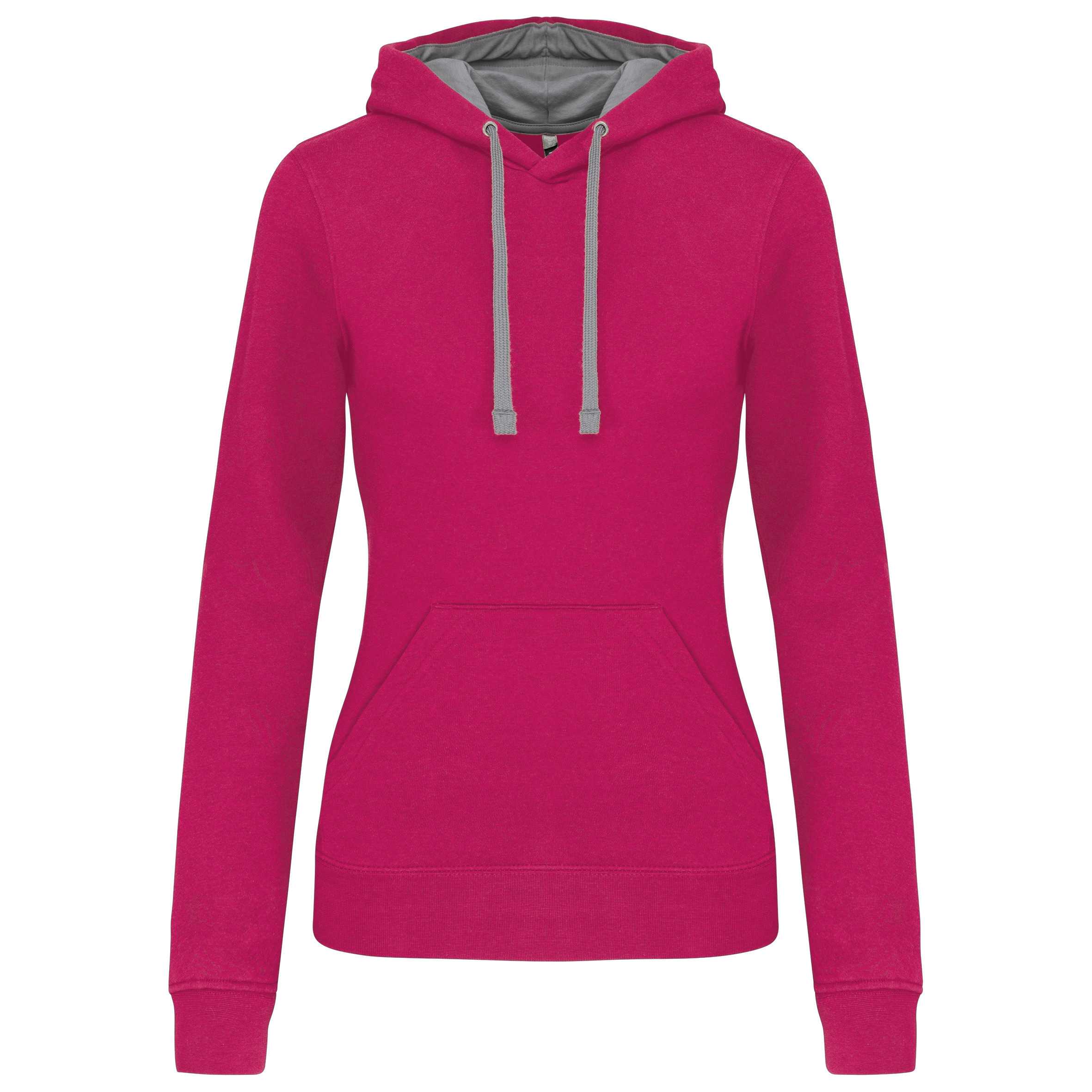 Sudadera capucha contrastada mujer Fuchsia / Fine Grey