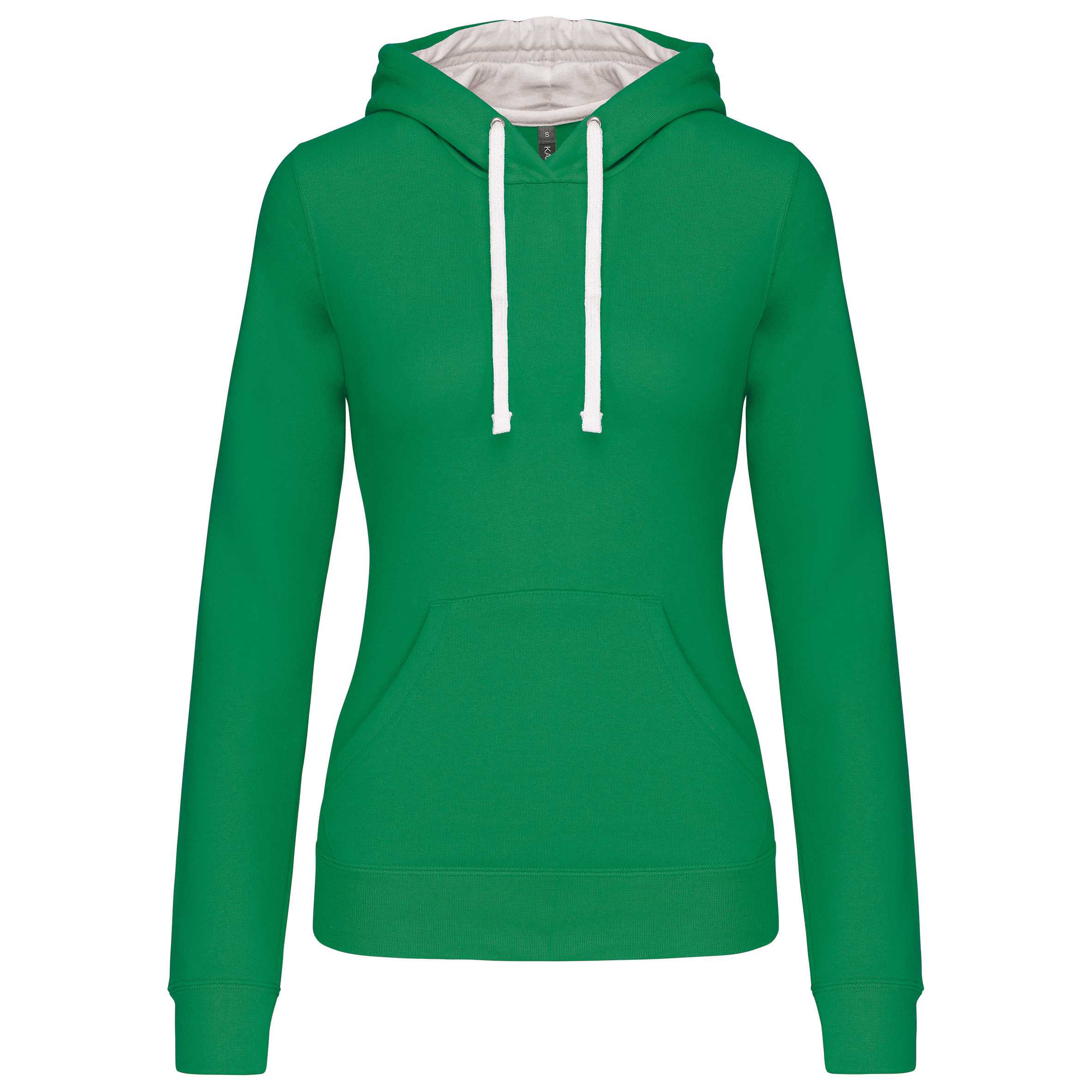 Sudadera capucha contrastada mujer Light Kelly Green / White