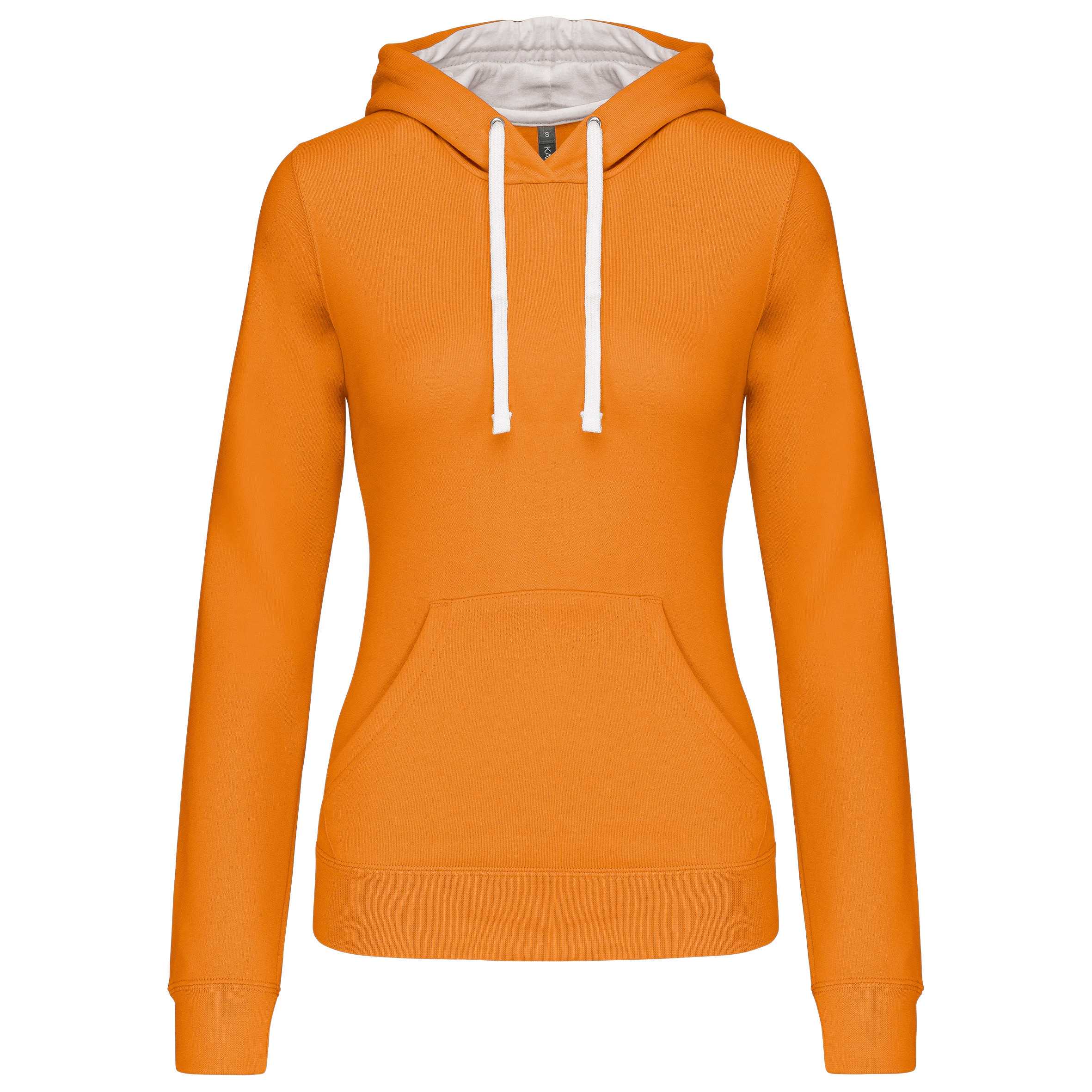 Sudadera capucha contrastada mujer Orange / White