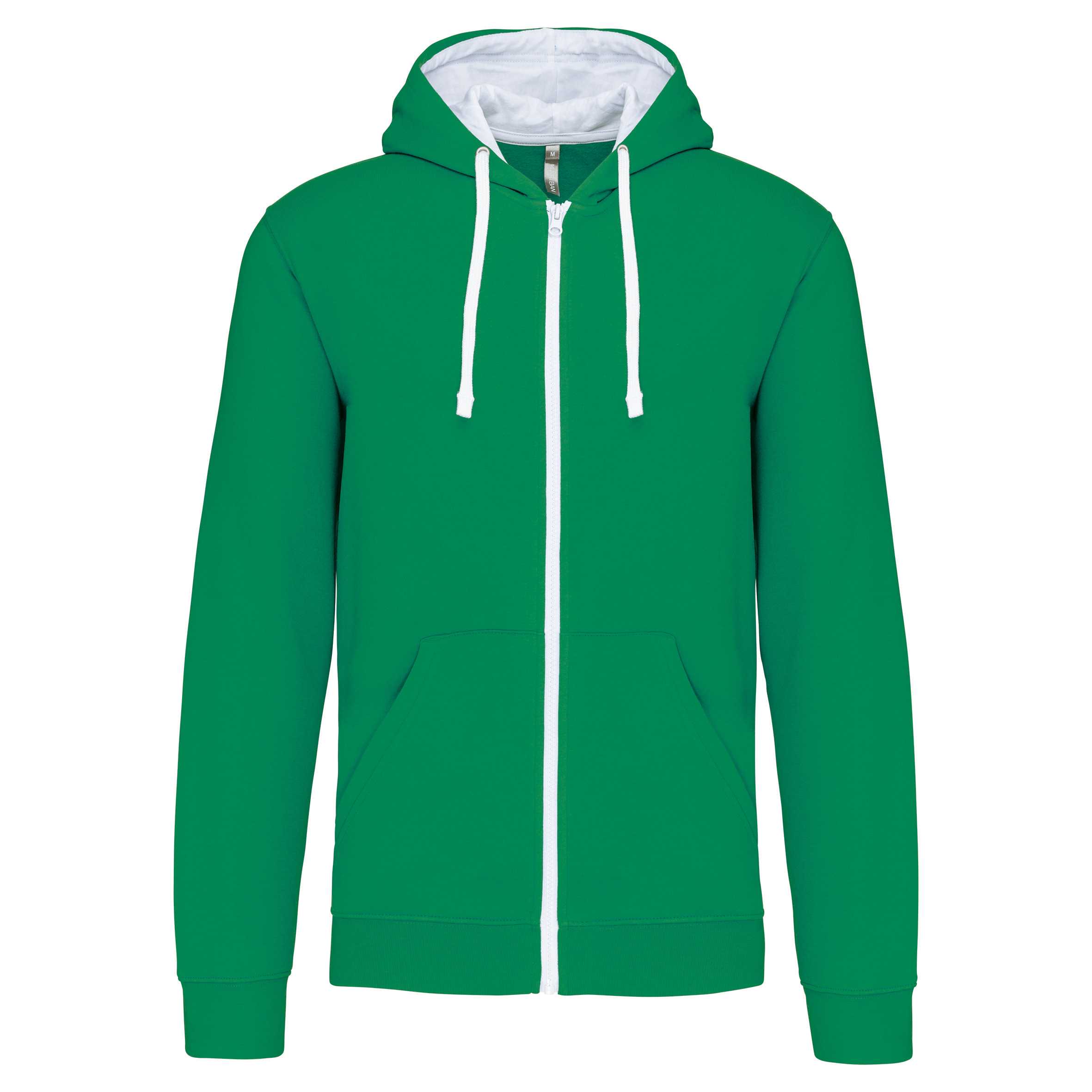 Sudadera capucha y cremallera contrastada Light Kelly Green / White