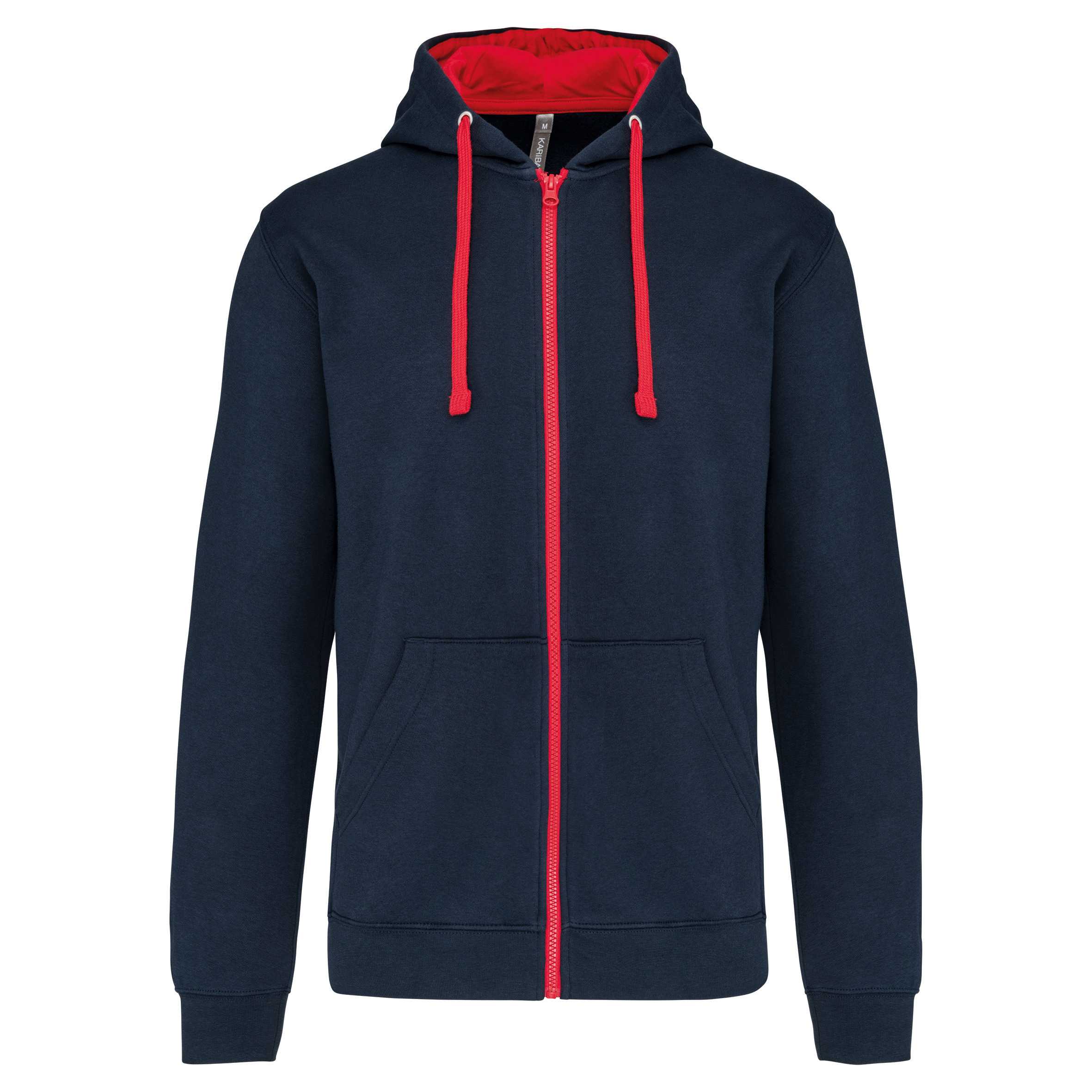 Sudadera capucha y cremallera contrastada Navy / Red