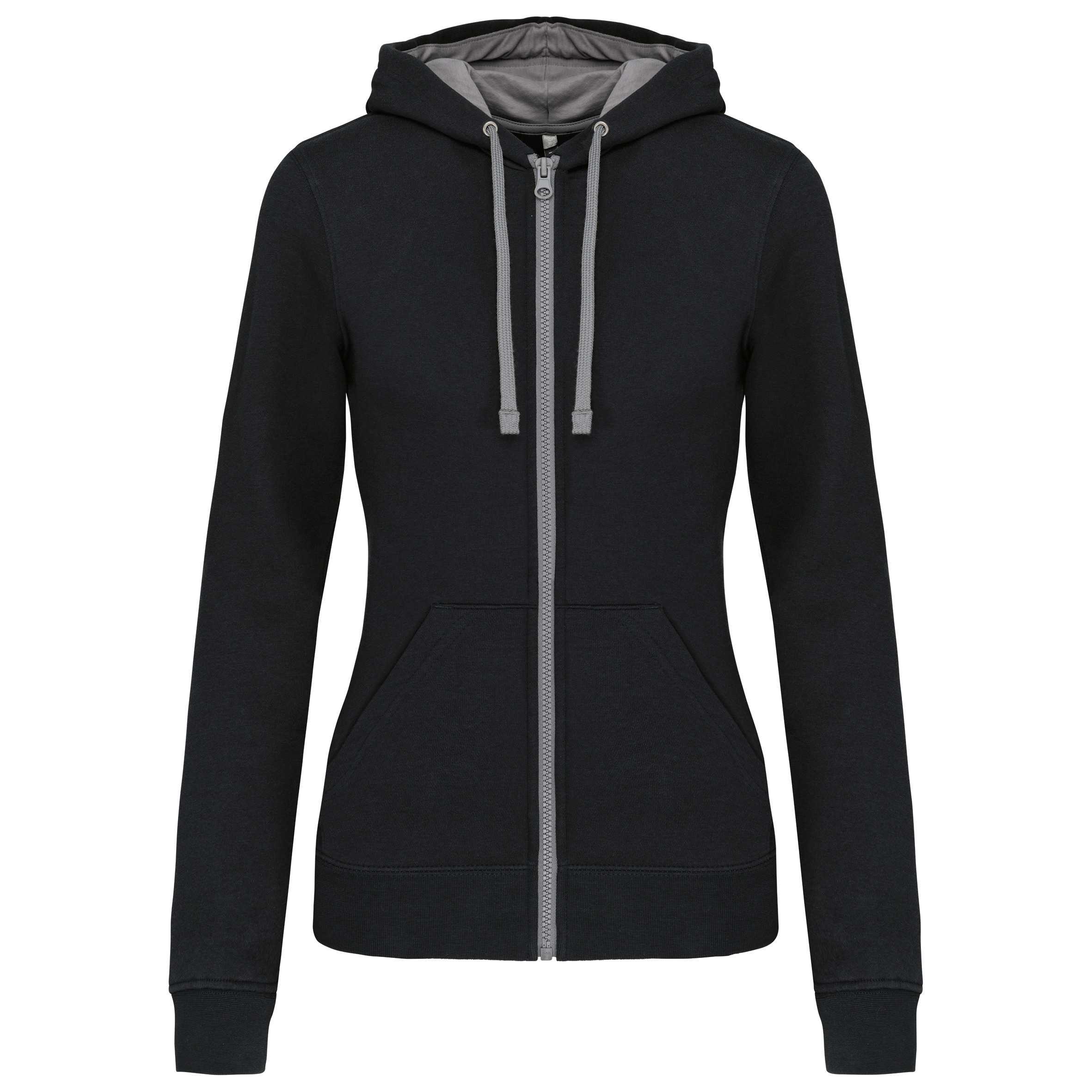 Sudadera capucha y cremallera contrastada mujer Black / Fine Grey