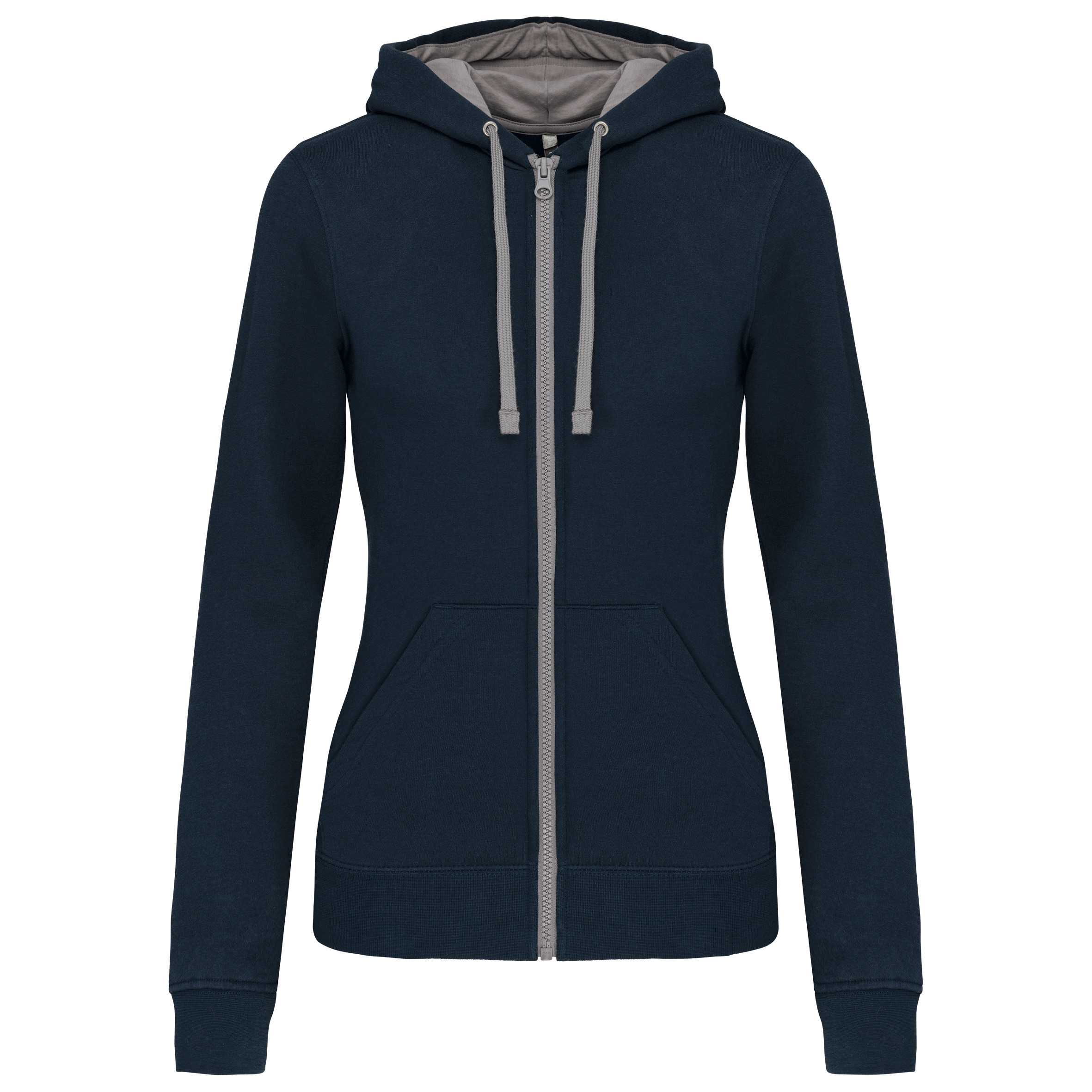 Sudadera capucha y cremallera contrastada mujer Navy / Fine Grey