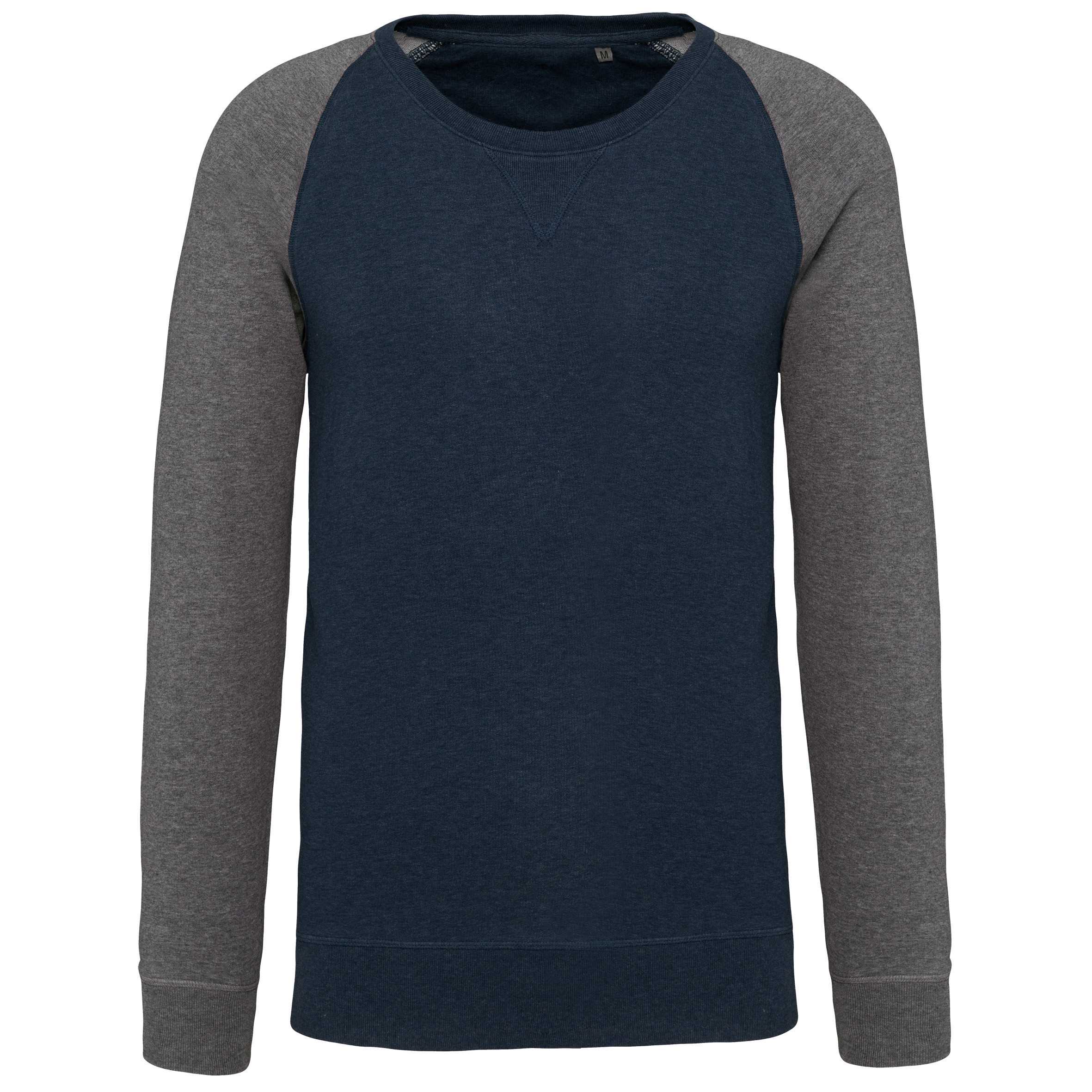 Sudadera bicolor algodón orgánico French Terry cuello redondo mangas raglan hombre French Navy Heather / Grey Heather