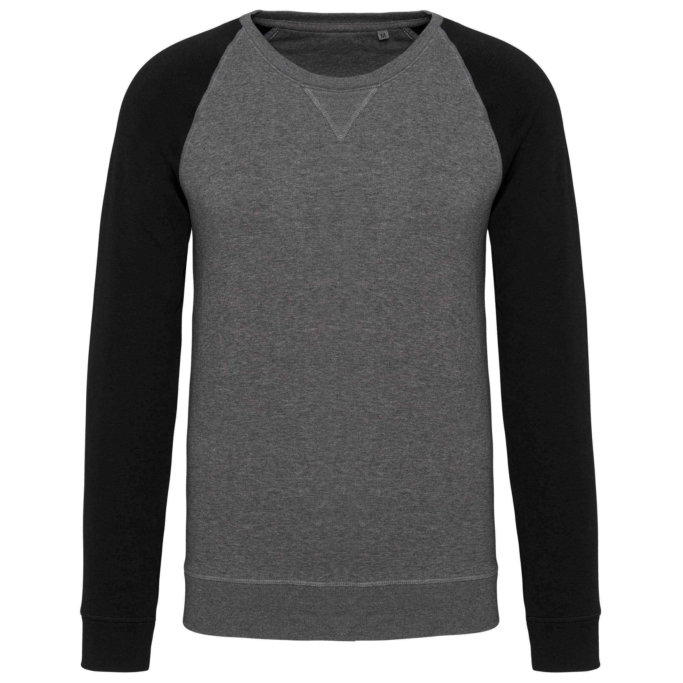 Sudadera bicolor algodón orgánico French Terry cuello redondo mangas raglan hombre Grey Heather / Black