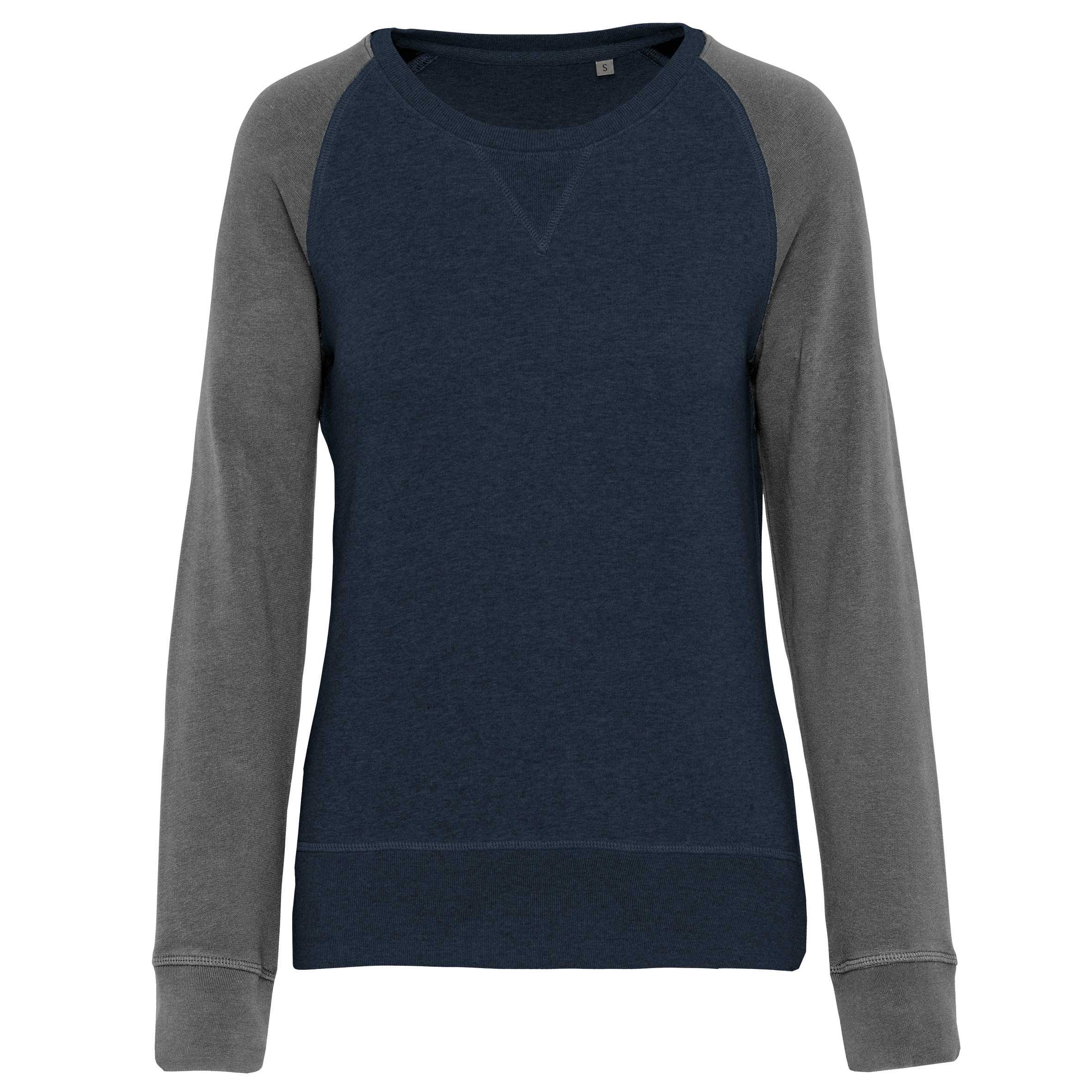Sudadera Bi-color algodón orgánico French Terry Cuello redondo Mangas raglan para mujer French Navy Heather / Grey Heather