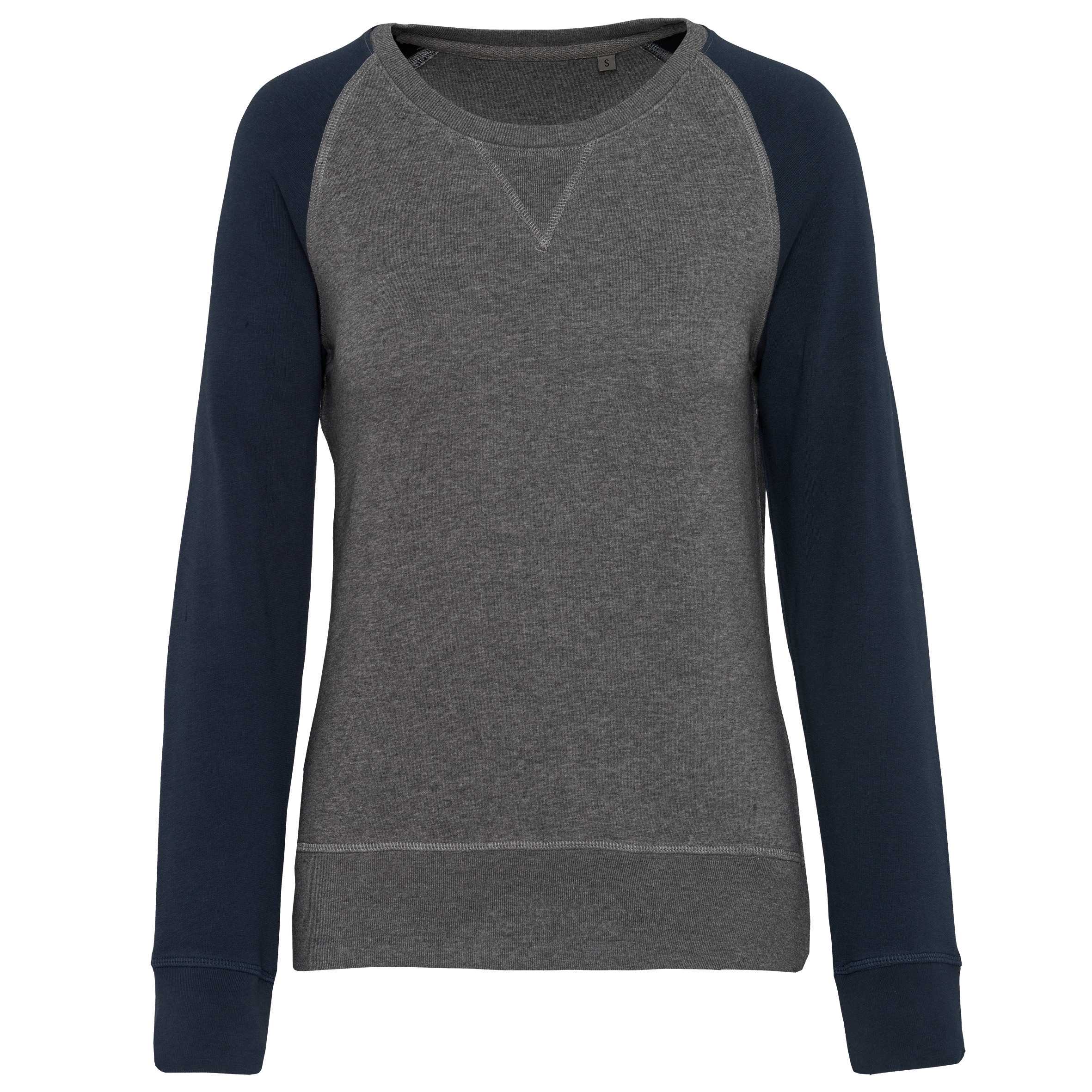 Sudadera Bi-color algodón orgánico French Terry Cuello redondo Mangas raglan para mujer Grey Heather / Navy