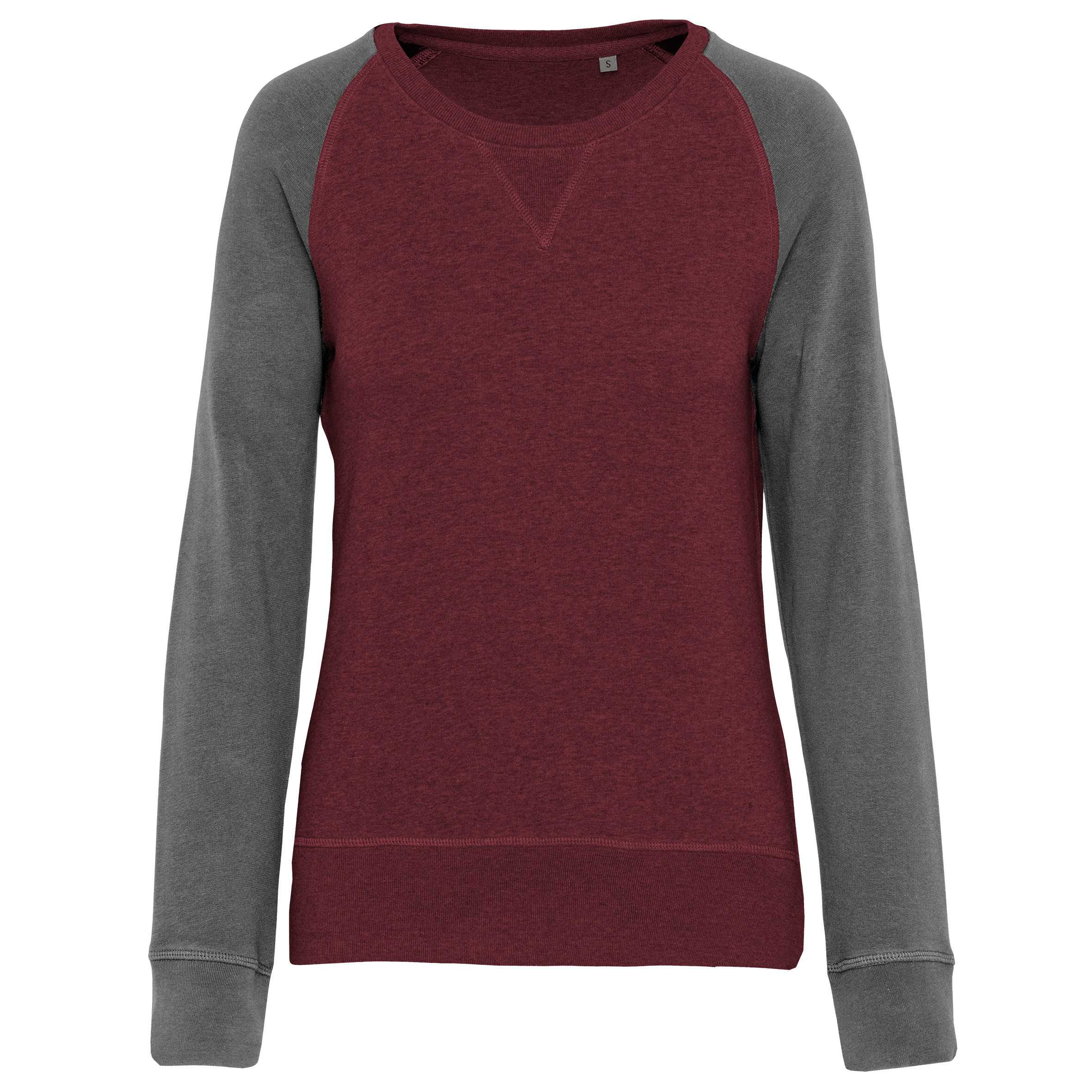 Sudadera Bi-color algodón orgánico French Terry Cuello redondo Mangas raglan para mujer Wine Heather / Grey Heather
