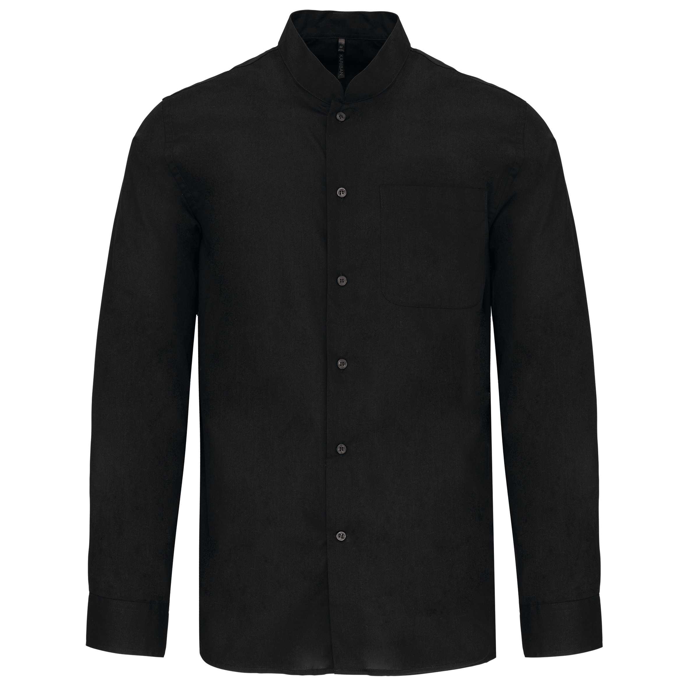 Camisa cuello mao  manga larga hombre Black